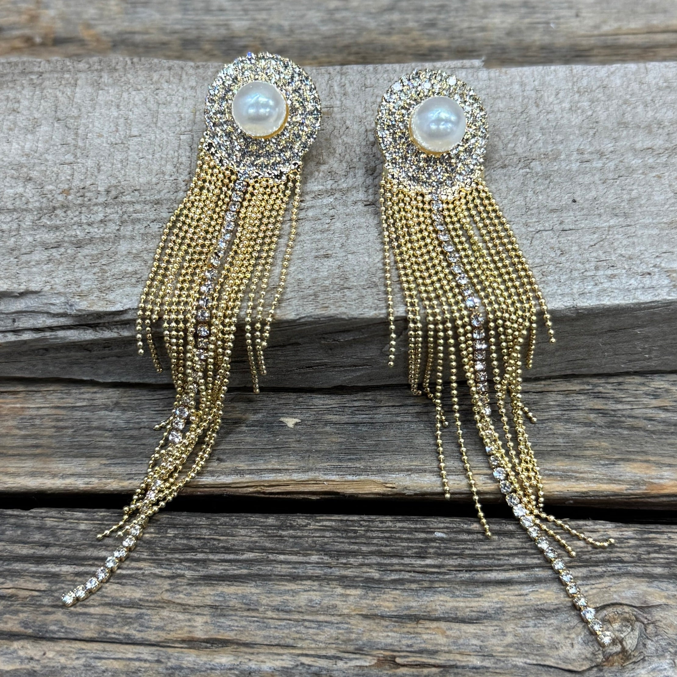 Gold Pearl Rodeo Style Dangle Fashion Earrings Rodeo Drive Conchos 