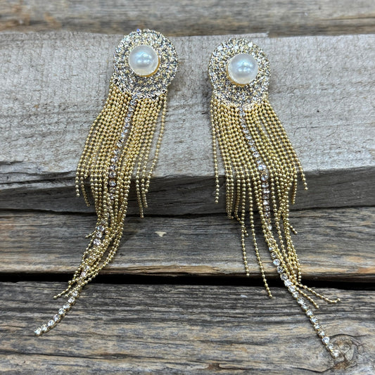 Gold Pearl Rodeo Style Dangle Fashion Earrings Rodeo Drive Conchos 