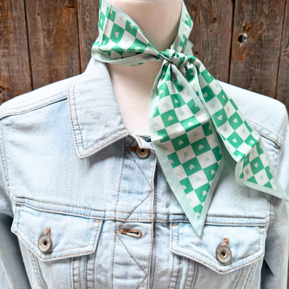 Green checkered Wild_Rag_Scarf_for_NFR_Cowgirls_Rodeo_Drive_Conchos