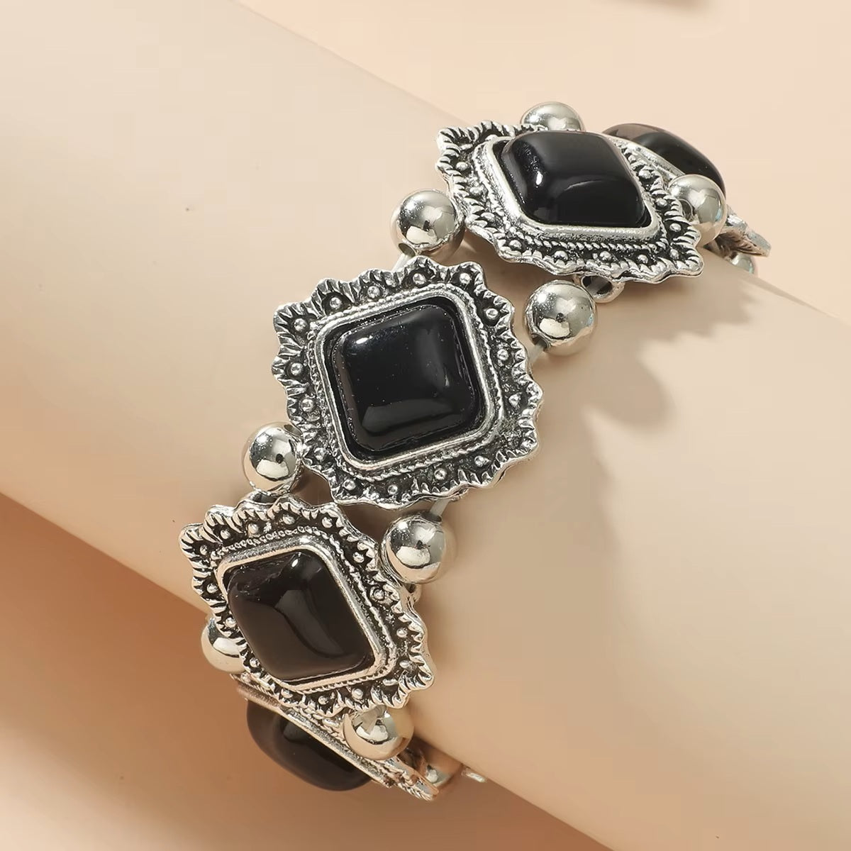 Western Silver Chunky Rodeo Fashion Bracelets - Black