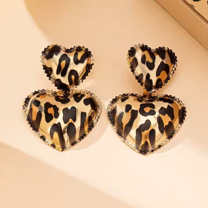 Western Animal Print Heart Dangle Fashion Earrings