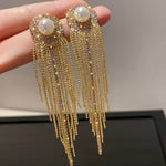 Rodeo Gold Pearl and Rhinestone Dangle Fashion Earrings
