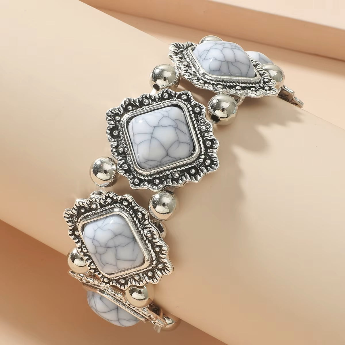 Western Silver Chunky Rodeo Fashion Bracelets - White