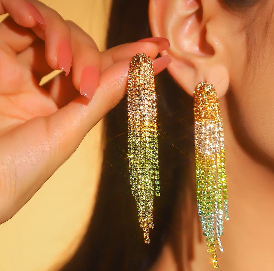Orange. White and Green Rodeo Inspired Rhinestone Dangle Fashion Earrings