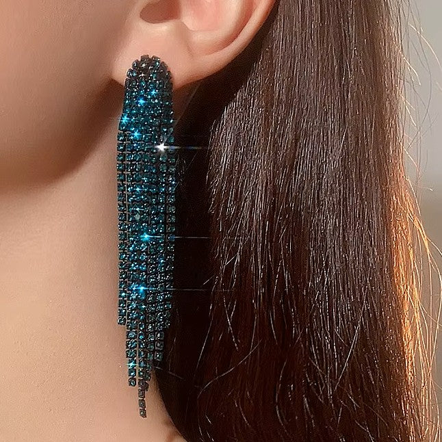 Green Western Boho Rhinestone Dangle Fashion Earrings