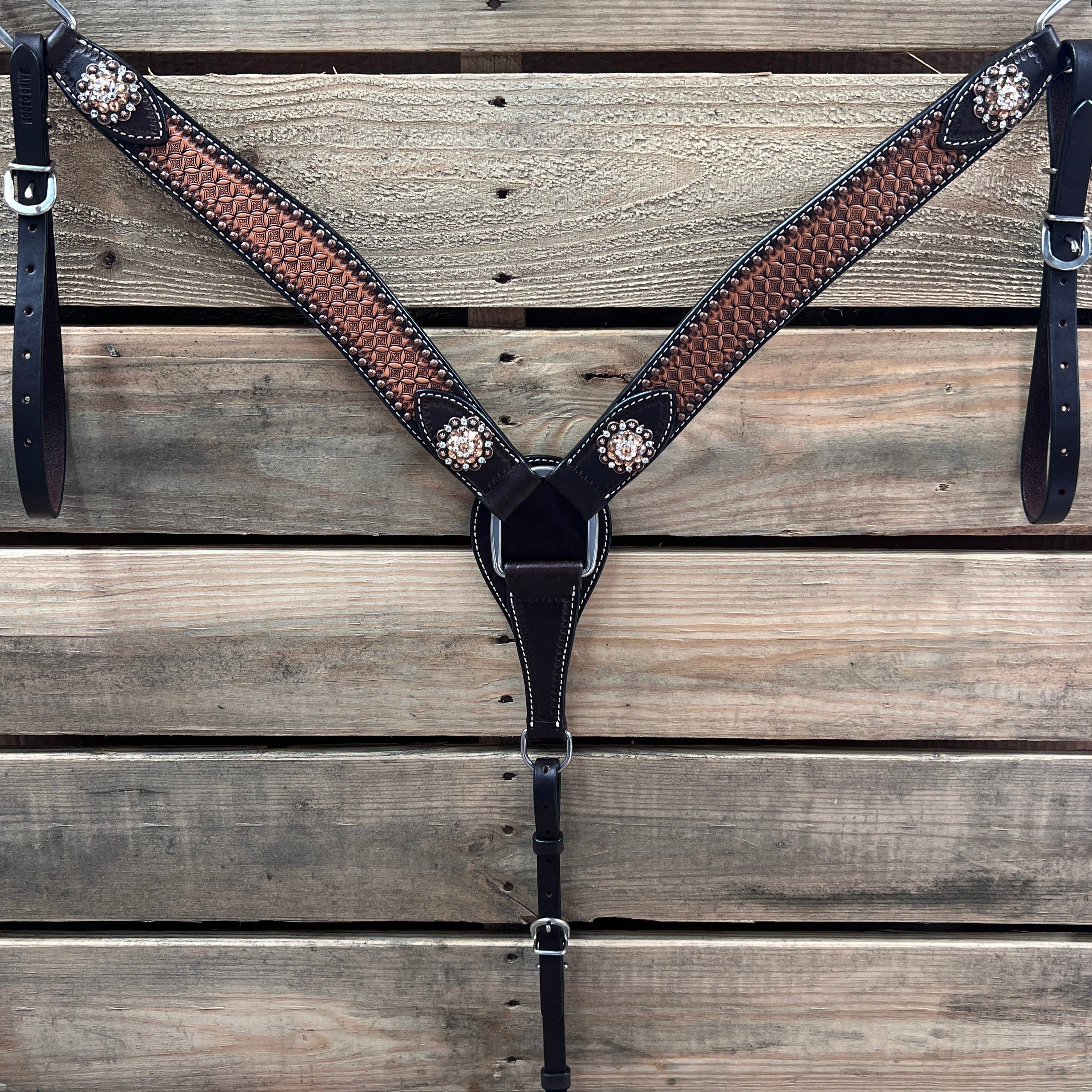 Two Tone Honeycomb Copper Dot Champagne and Clear Browband / Breastcollar Tack Set #BBBC628