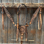 Light Oil Floral Whipstitch Triangle / Gladiator Browband/ One Ear Breastcollar Tack Set