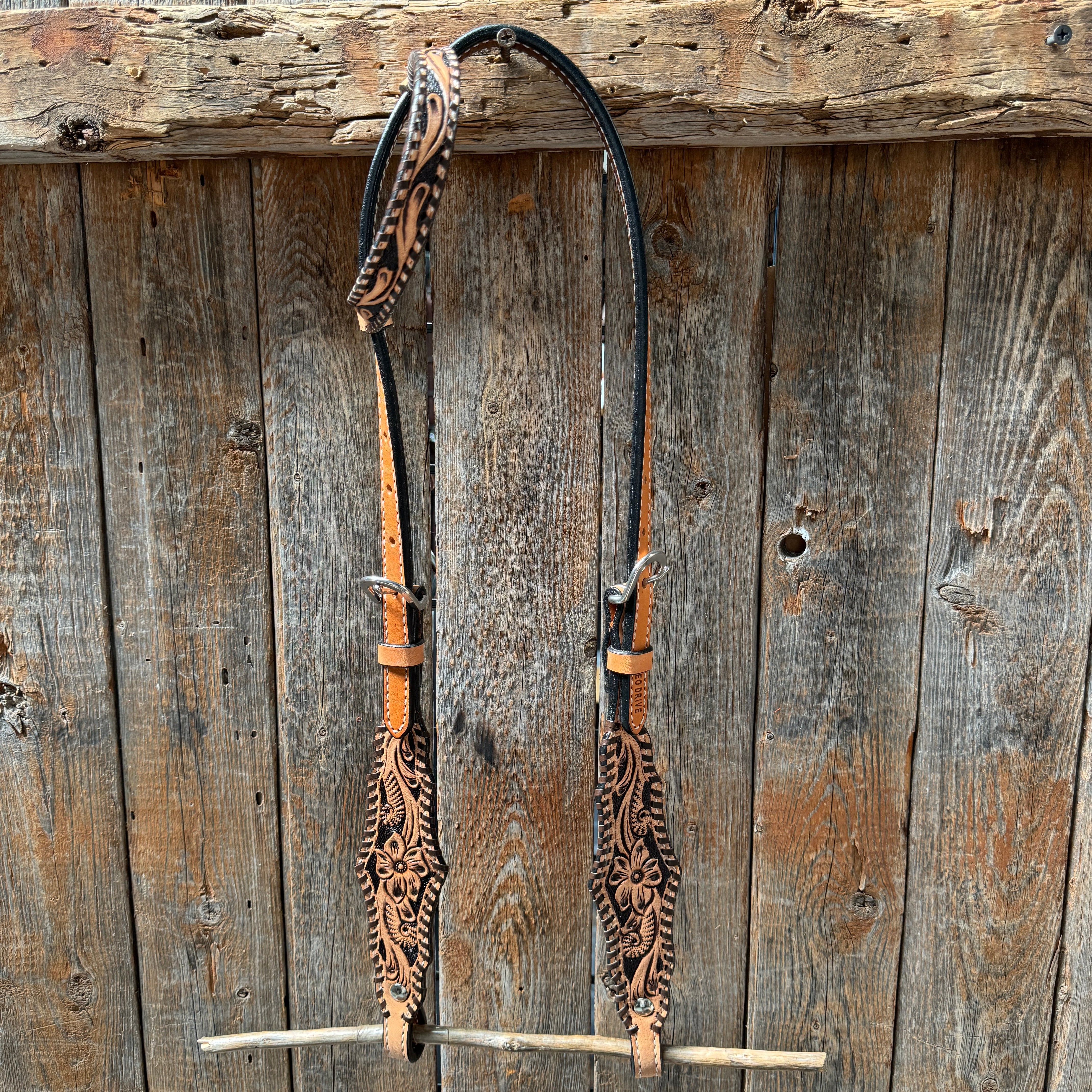 Light Oil Floral Whipstitch One Ear Headstall / Bridle #24387