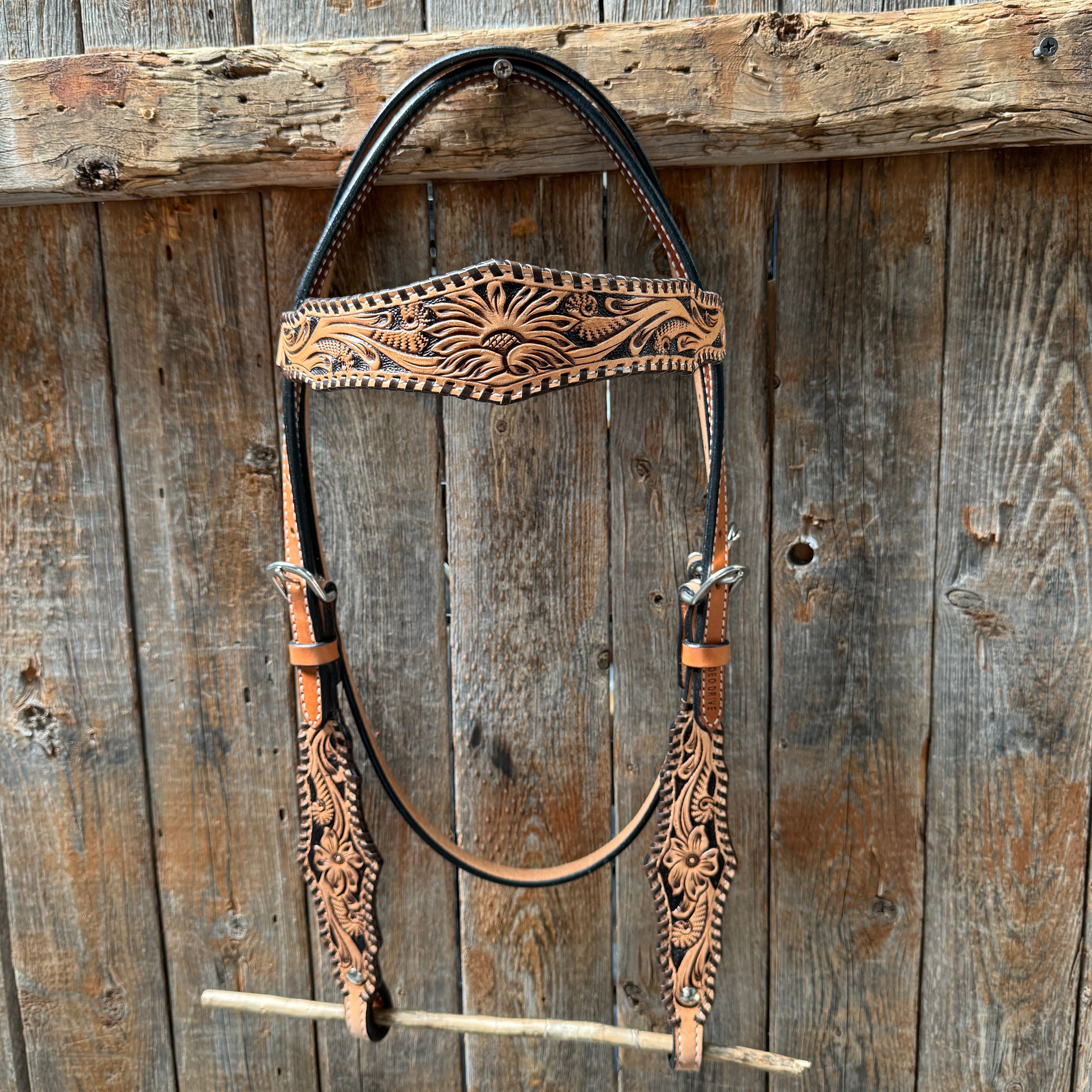 Light Oil Floral Whipstitch Browband Headstall / Bridle #24386