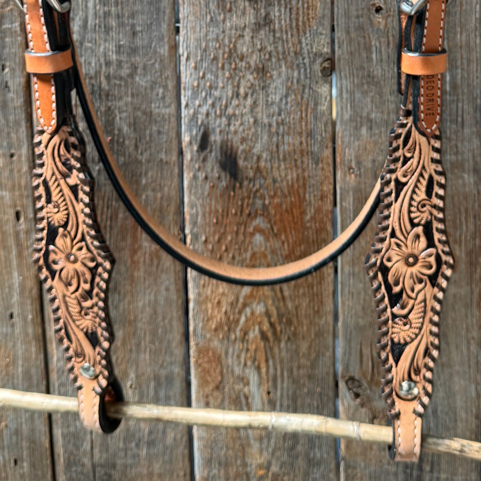 Light Oil Floral Whipstitch Browband Headstall / Bridle #24386
