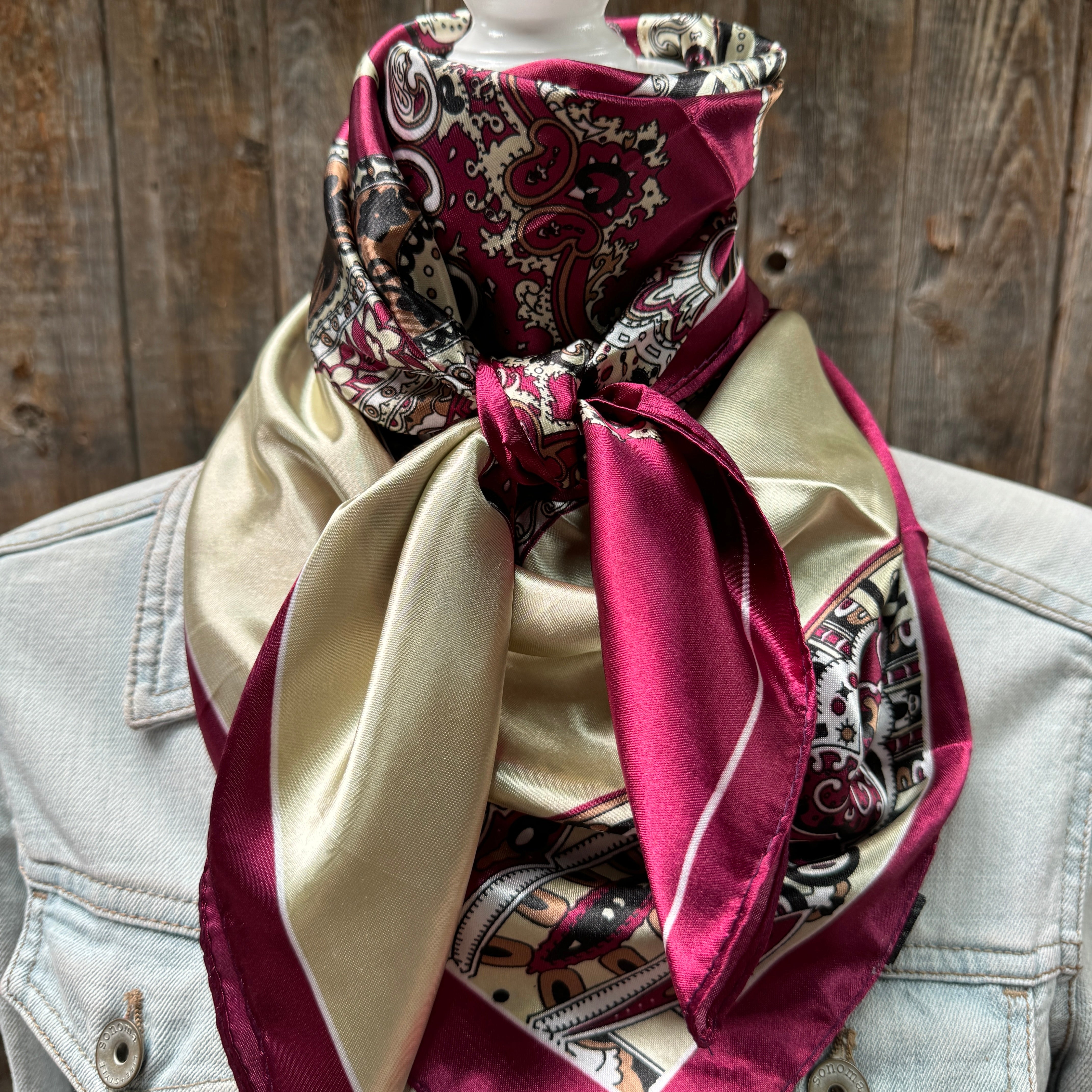 35X35" Burgundy and Cream Wild Rag / Scarf WR1016