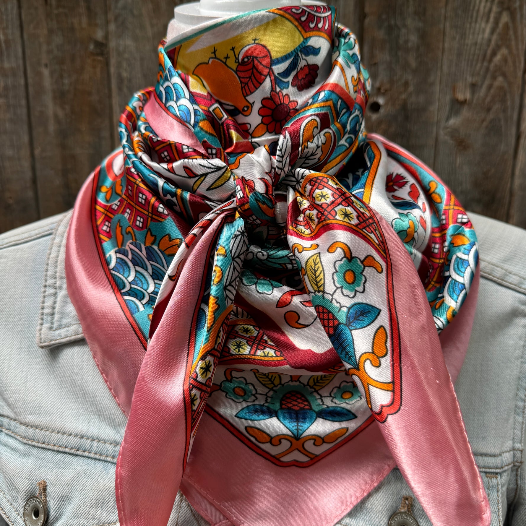 35X35" Pink Multi Pattern Wild Rag / Scarf WR1014