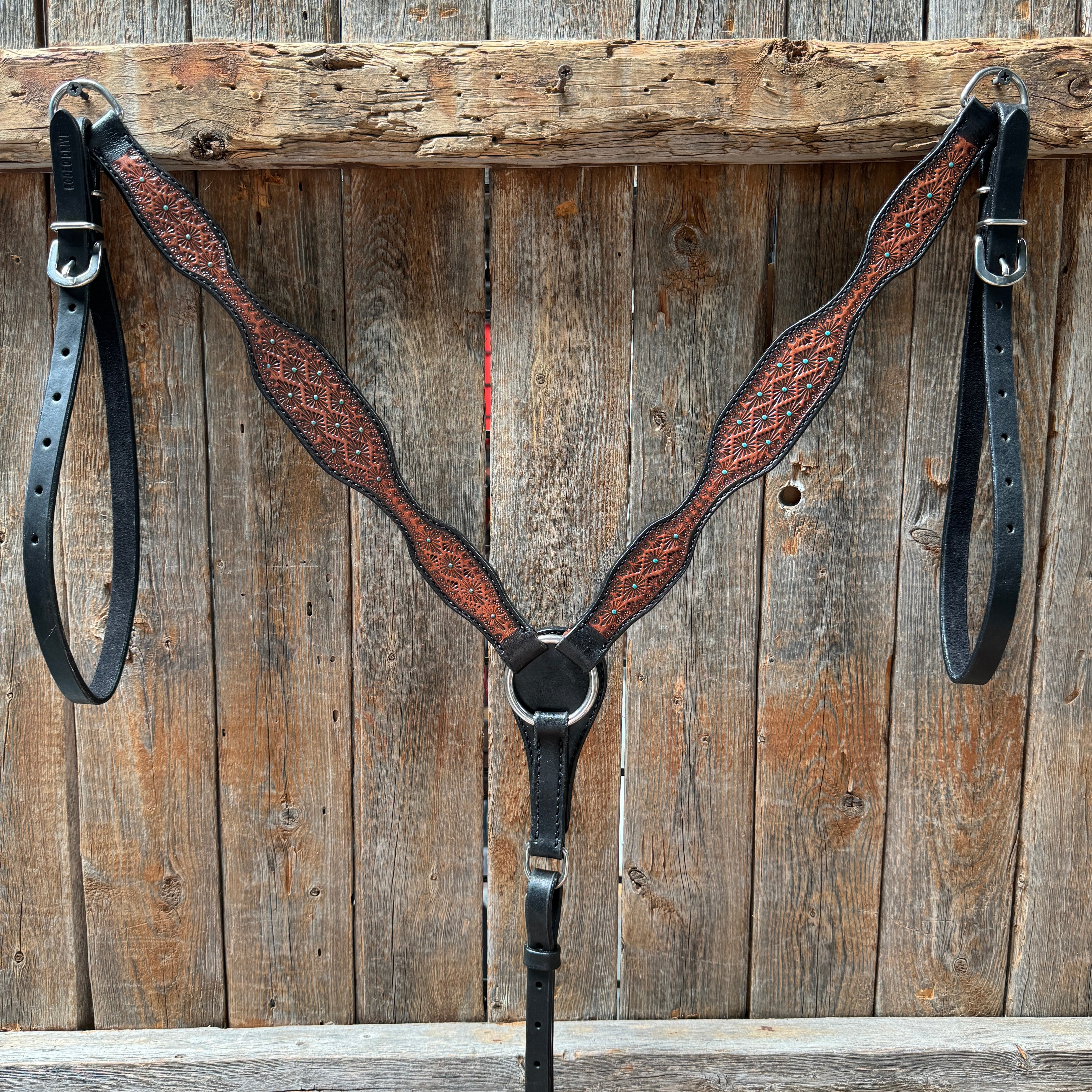 Teal Diamond Browband / One Ear Headstall and Breastcollar Tack Set