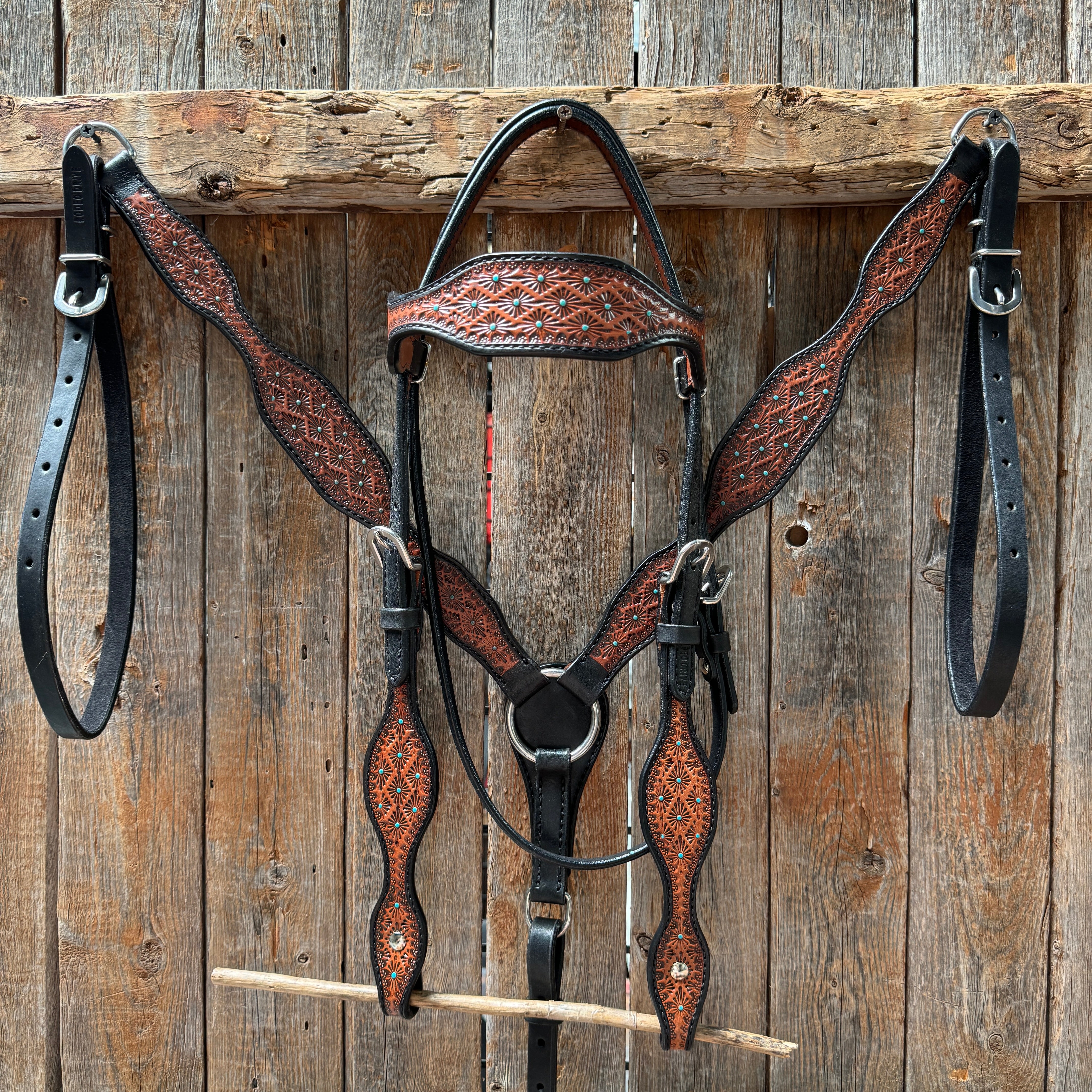 Teal Diamond Browband / One Ear Headstall and Breastcollar Tack Set