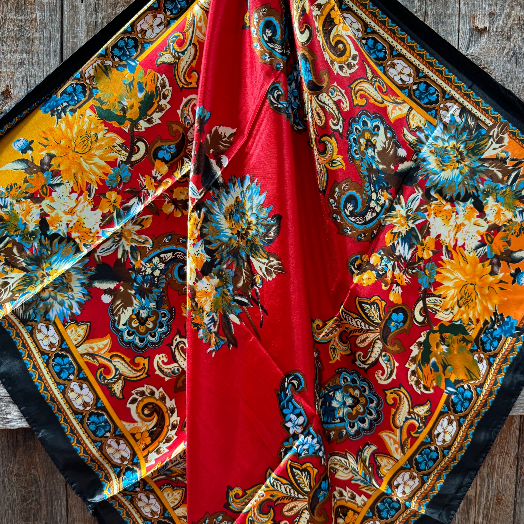 35X35" Black and Red Floral Paisley Wild Rag / Scarf WR1025