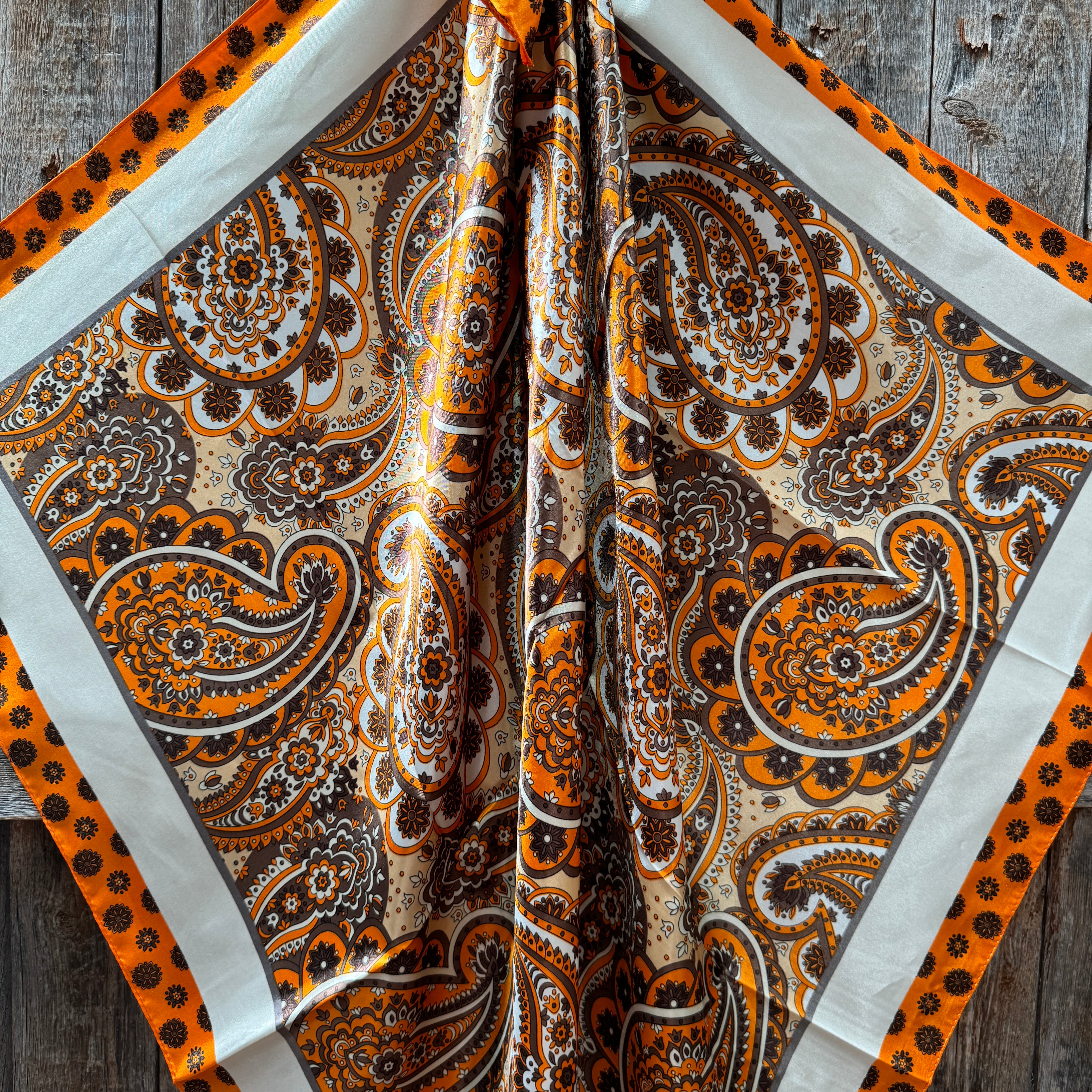 35X35" Orange and Cream Giant Paisley Wild Rag / Scarf WR1028