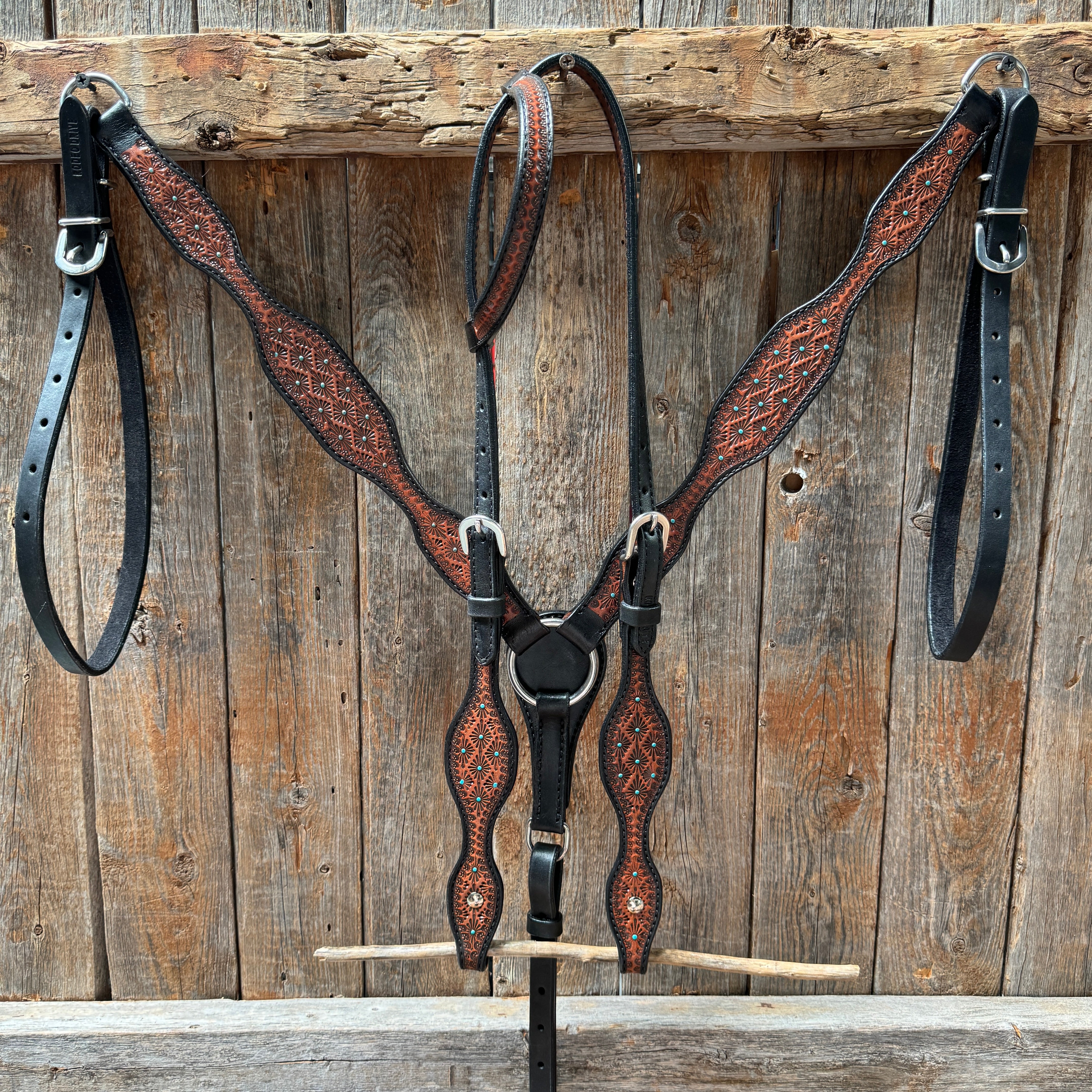 Teal Diamond Browband / One Ear Headstall and Breastcollar Tack Set