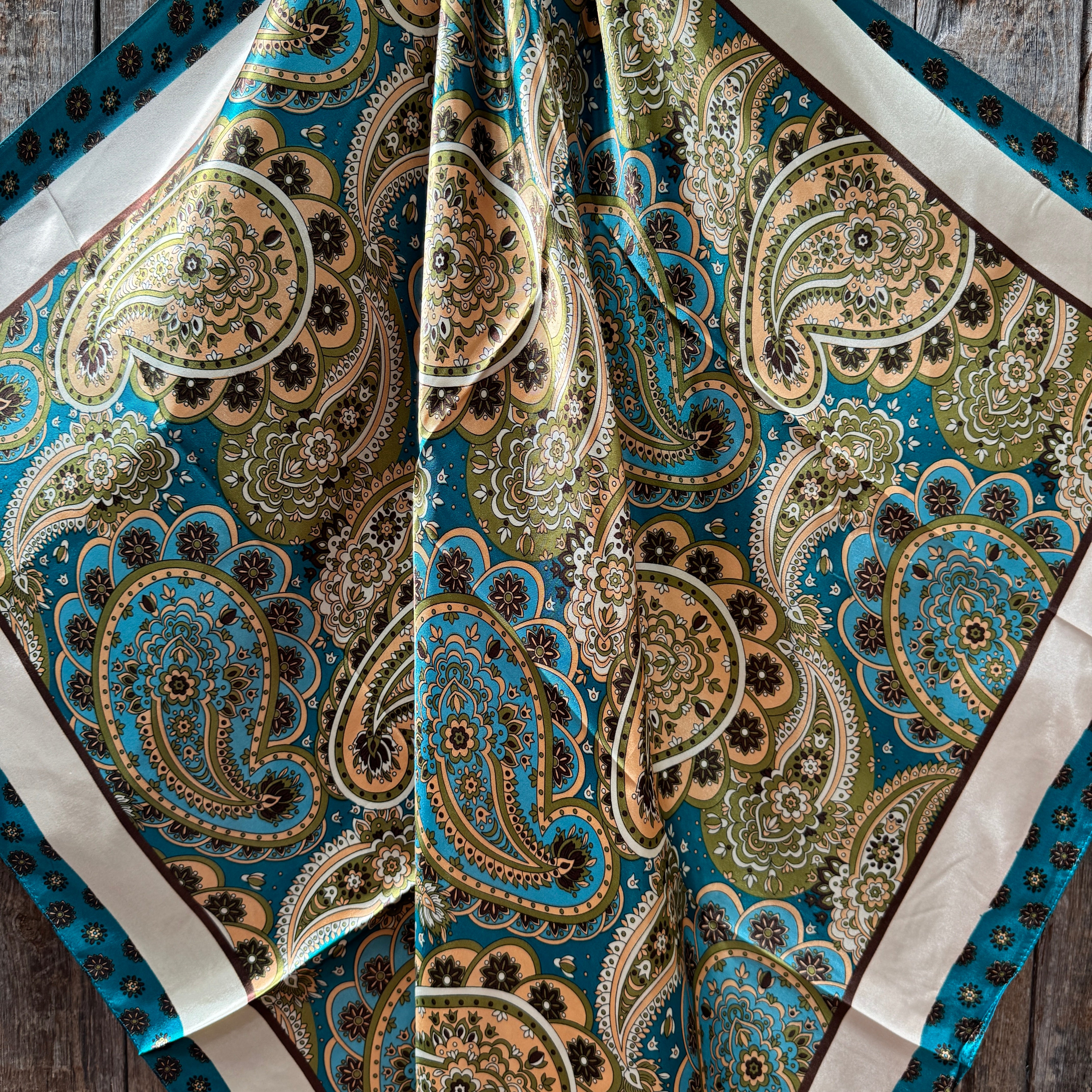 35X35" Teal and Cream Giant Paisley Wild Rag / Scarf WR1027