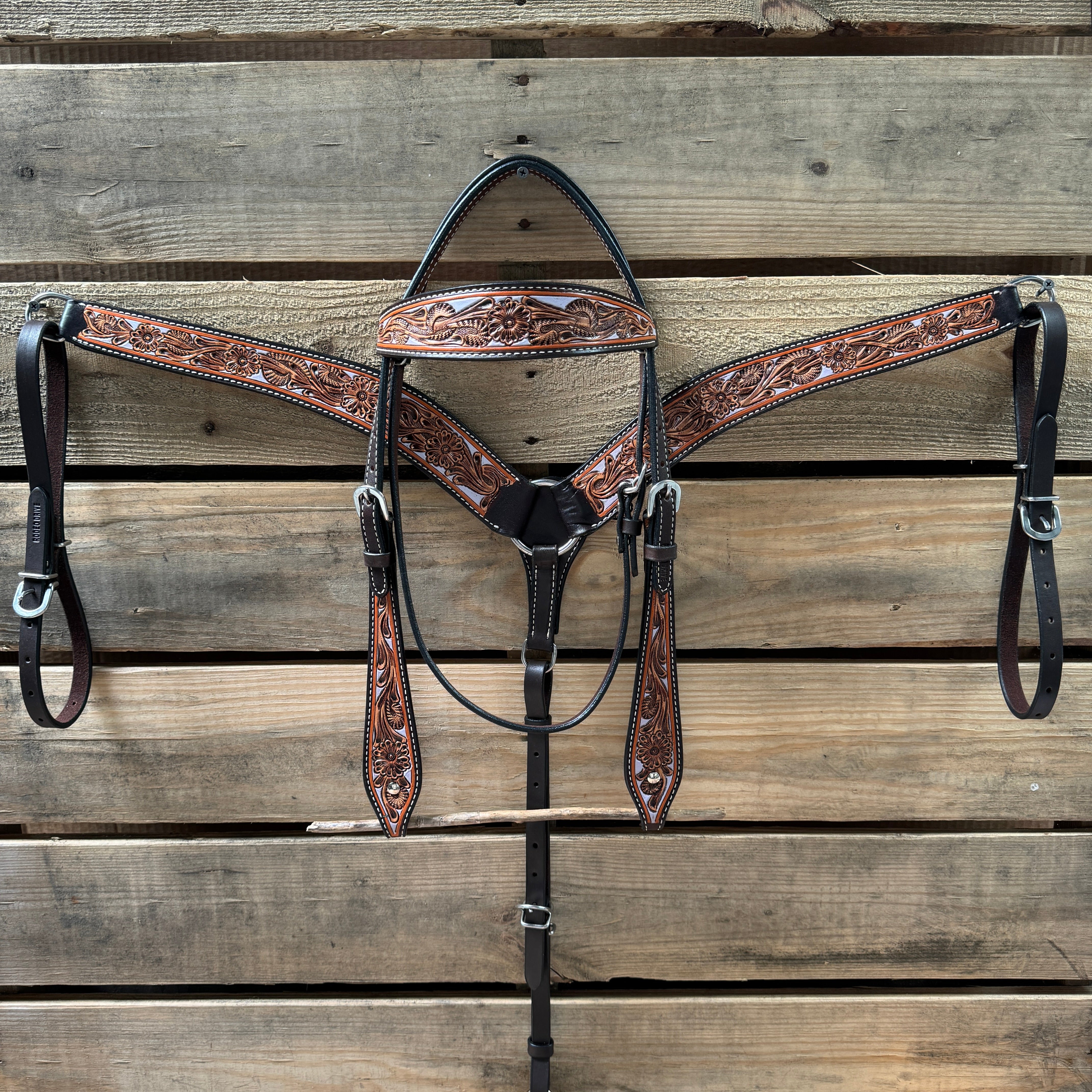 Hand Painted Floral Browband / One Ear Breastcollar Tack Set