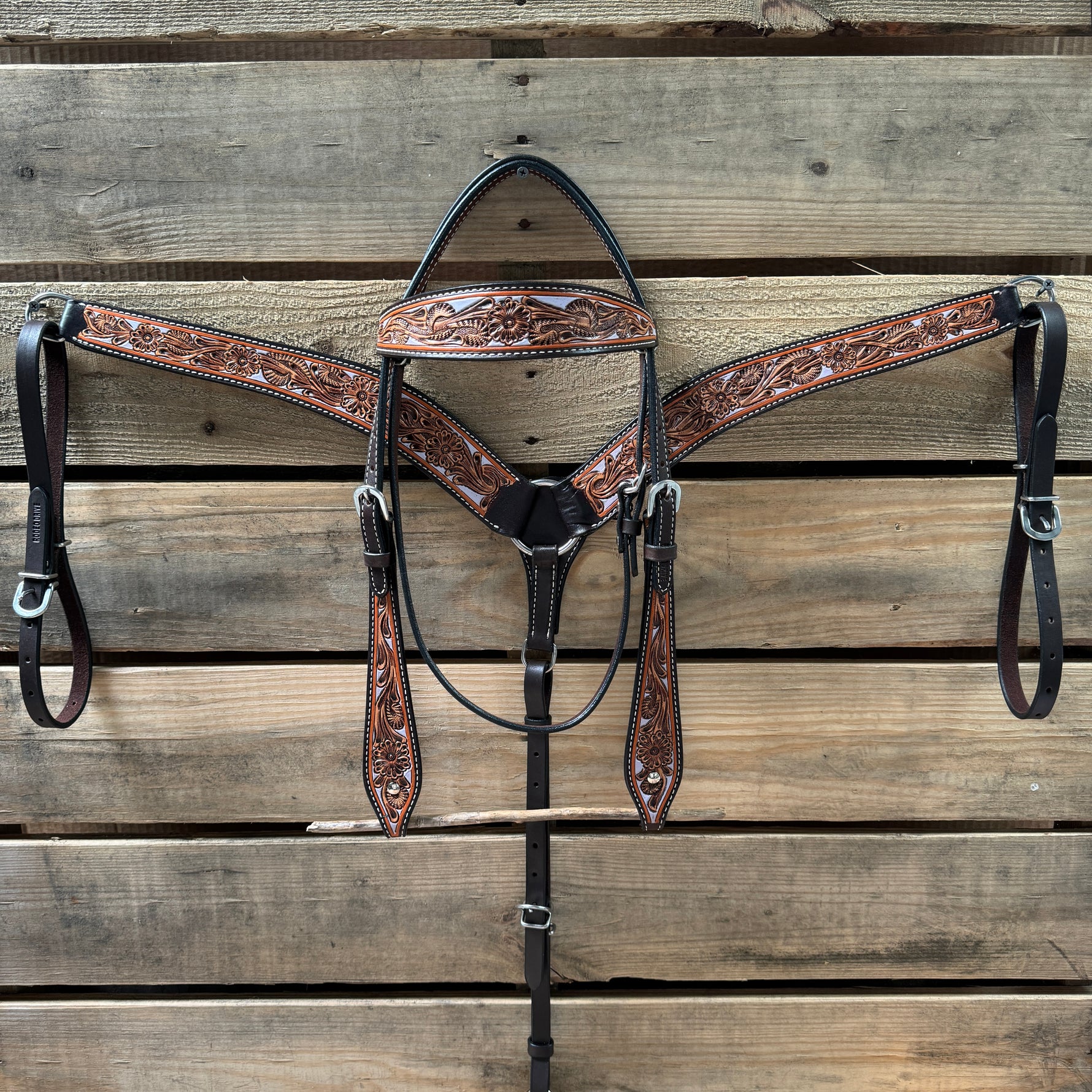 Hand Painted Floral Browband / One Ear Breastcollar Tack Set