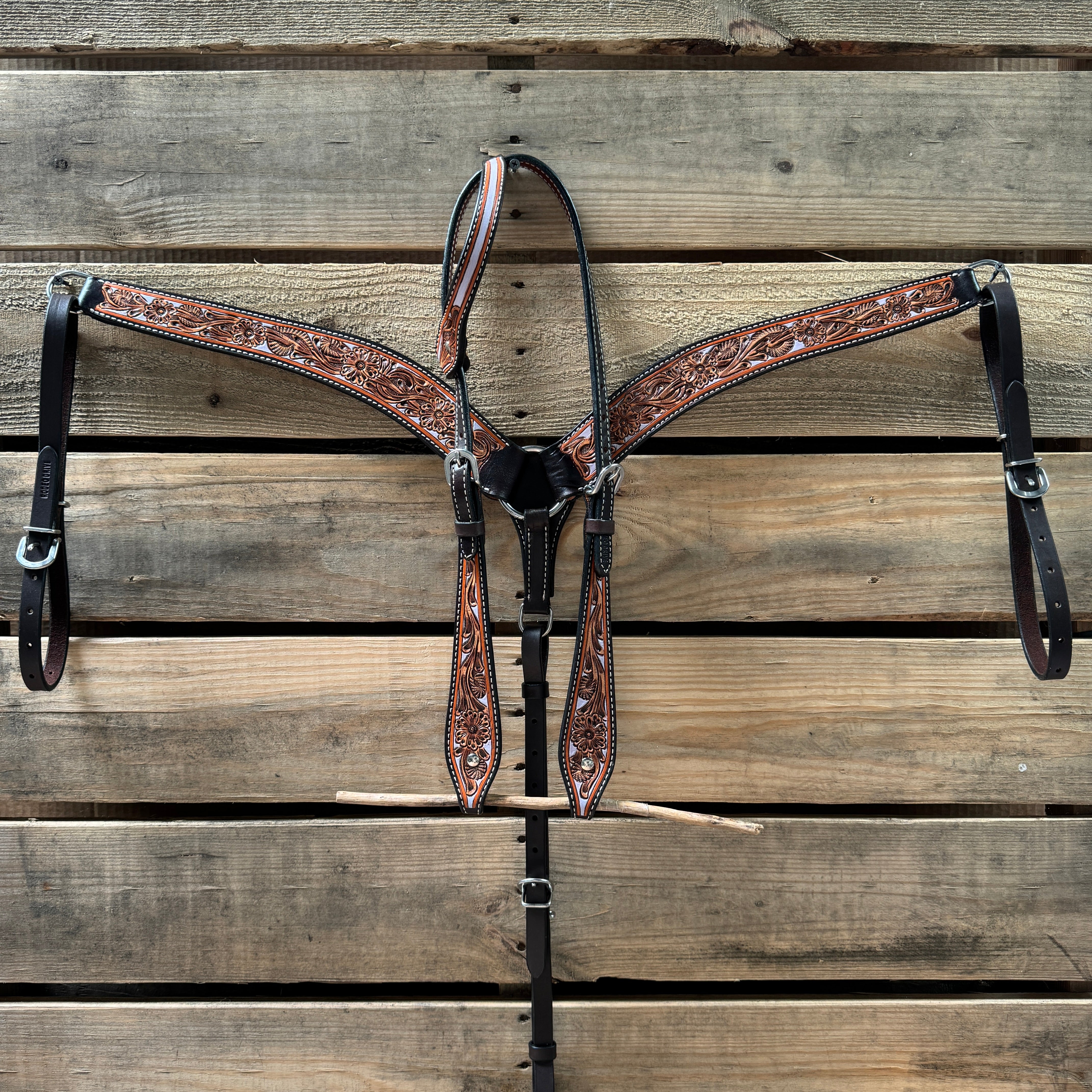 Hand Painted Floral Browband / One Ear Breastcollar Tack Set