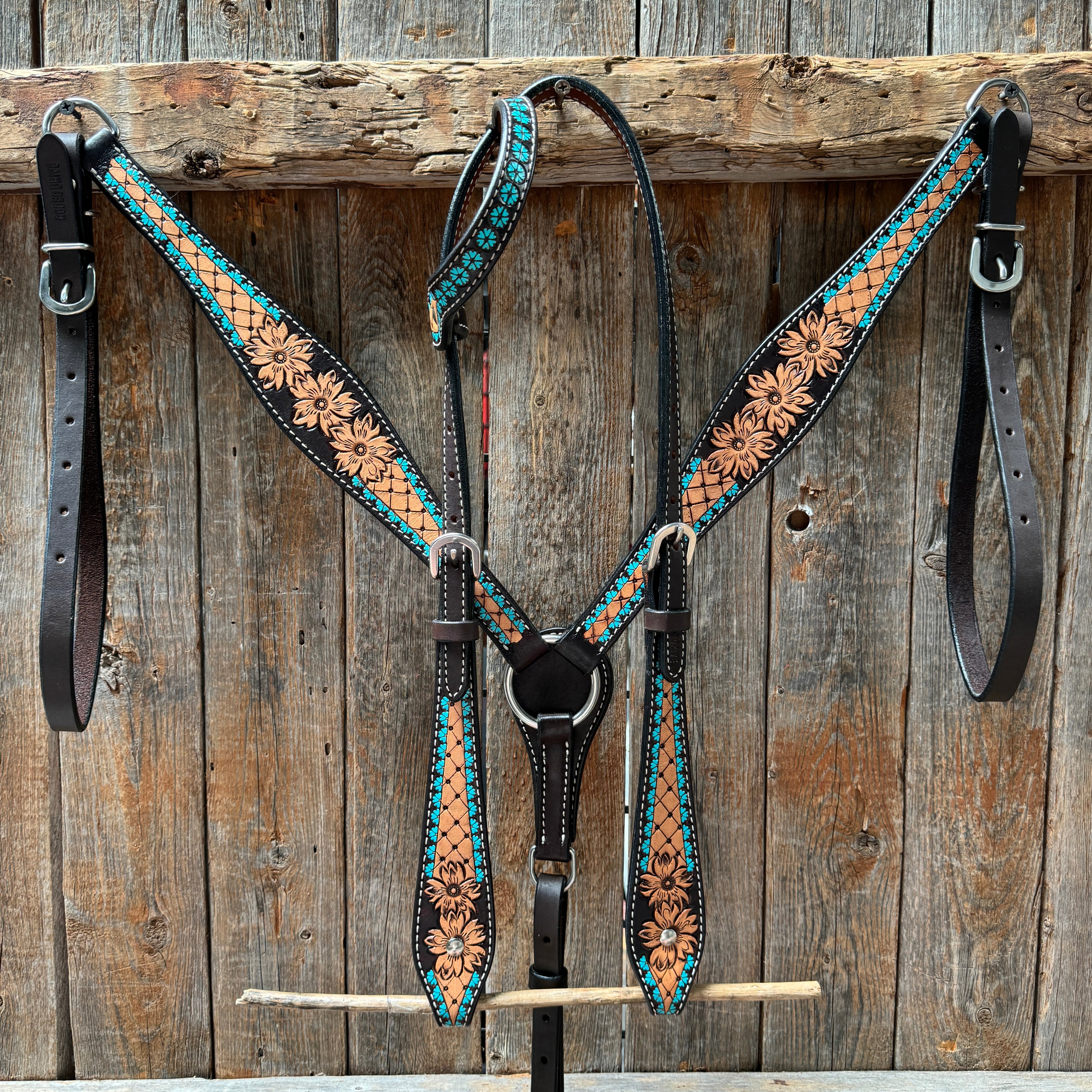 Multi Flower Browband / One Ear Headstall and Breastcollar Tack Set