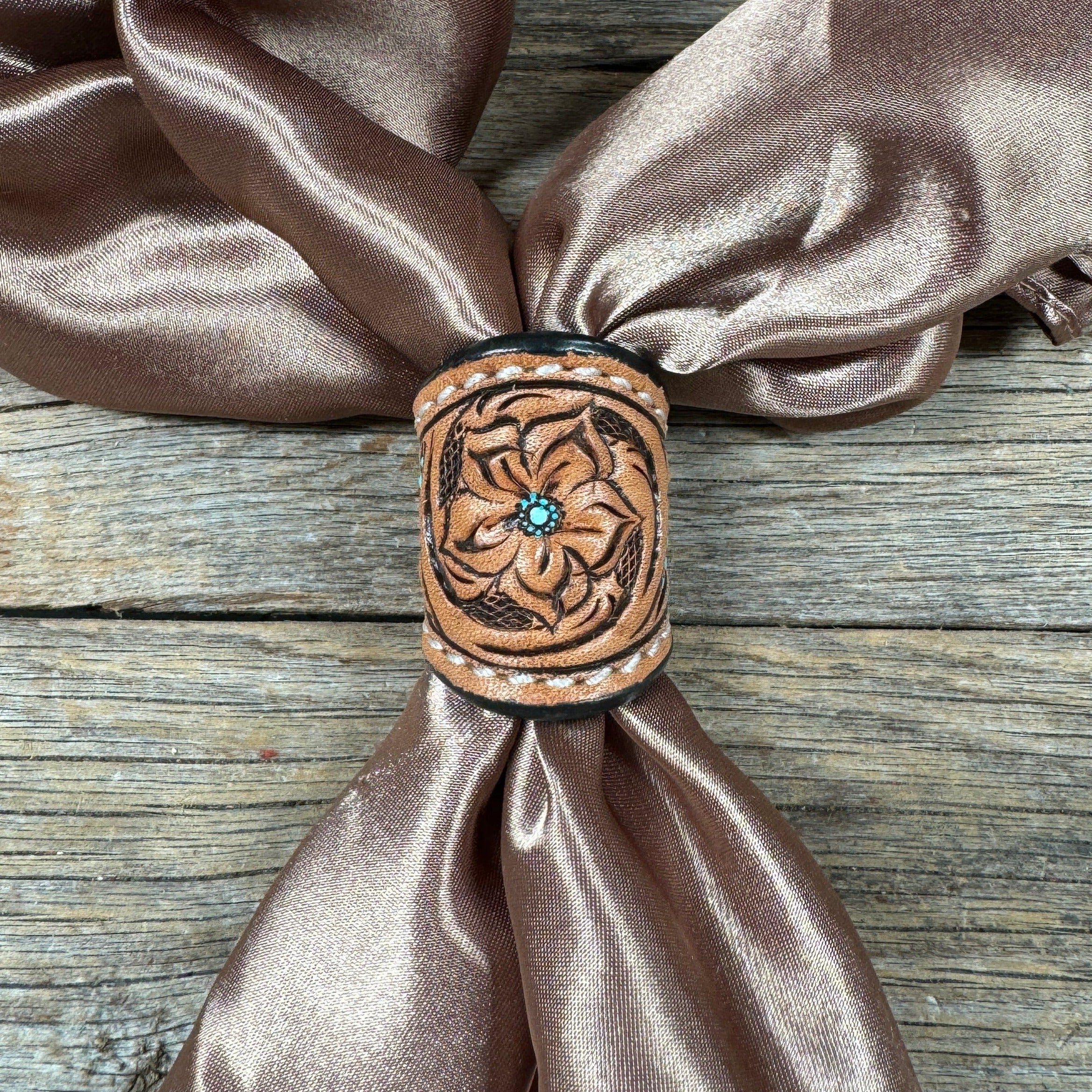 Floral and Teal Dot Leather Wild Rag Slide #LS291