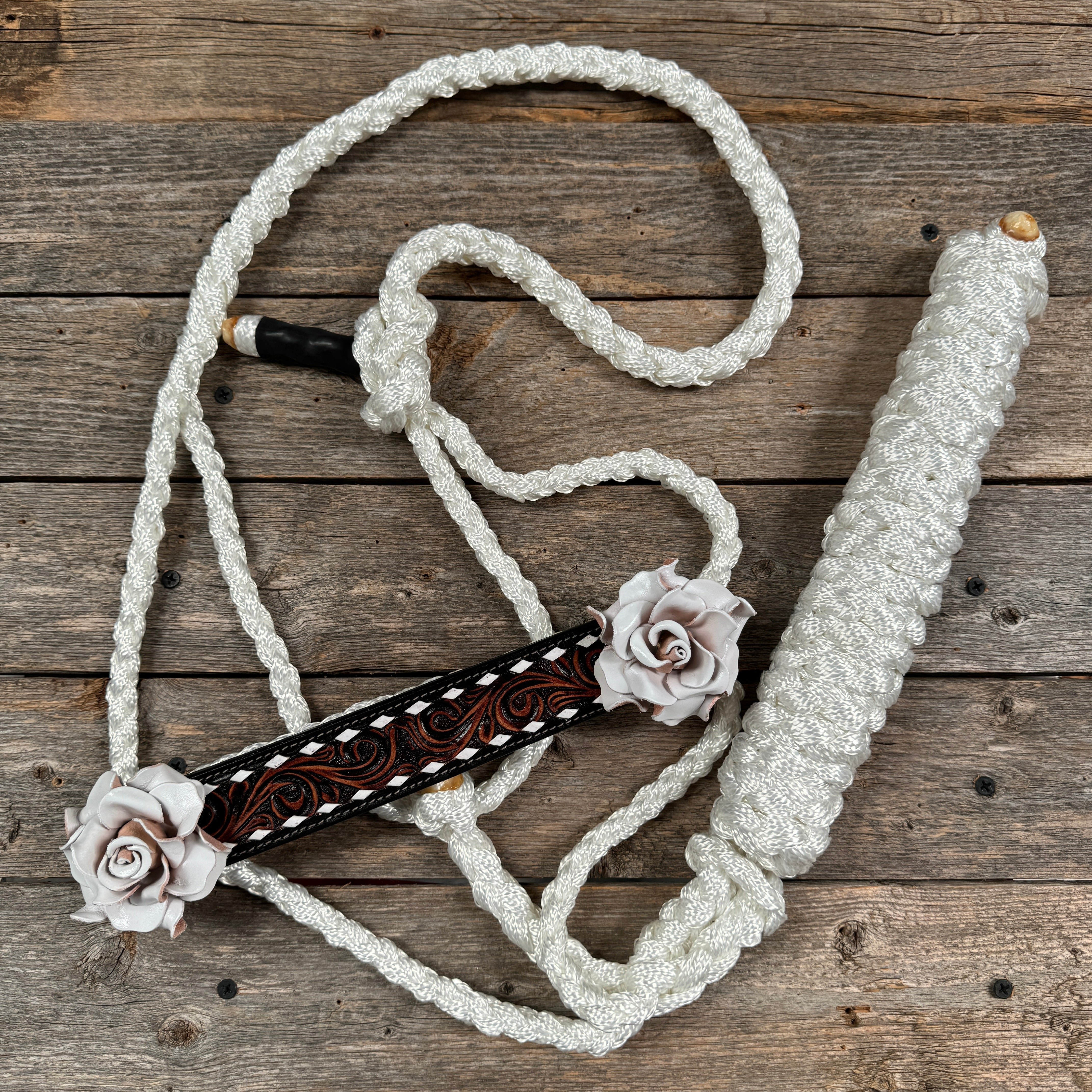 Mule Tape Halter -Leather Noseband - Large Roses