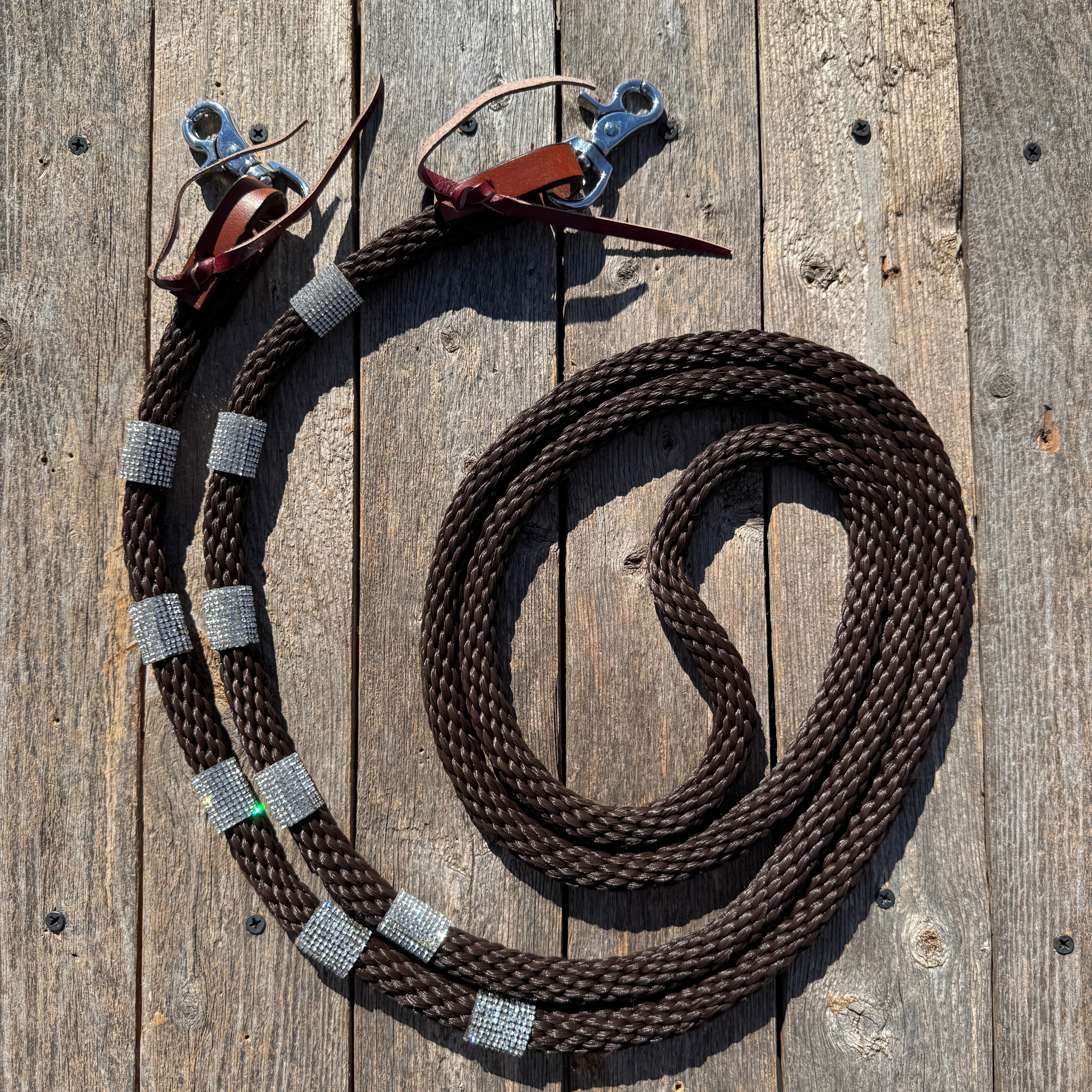 Brown Nylon Barrel Racing Reins with Rhinestones #BNR102