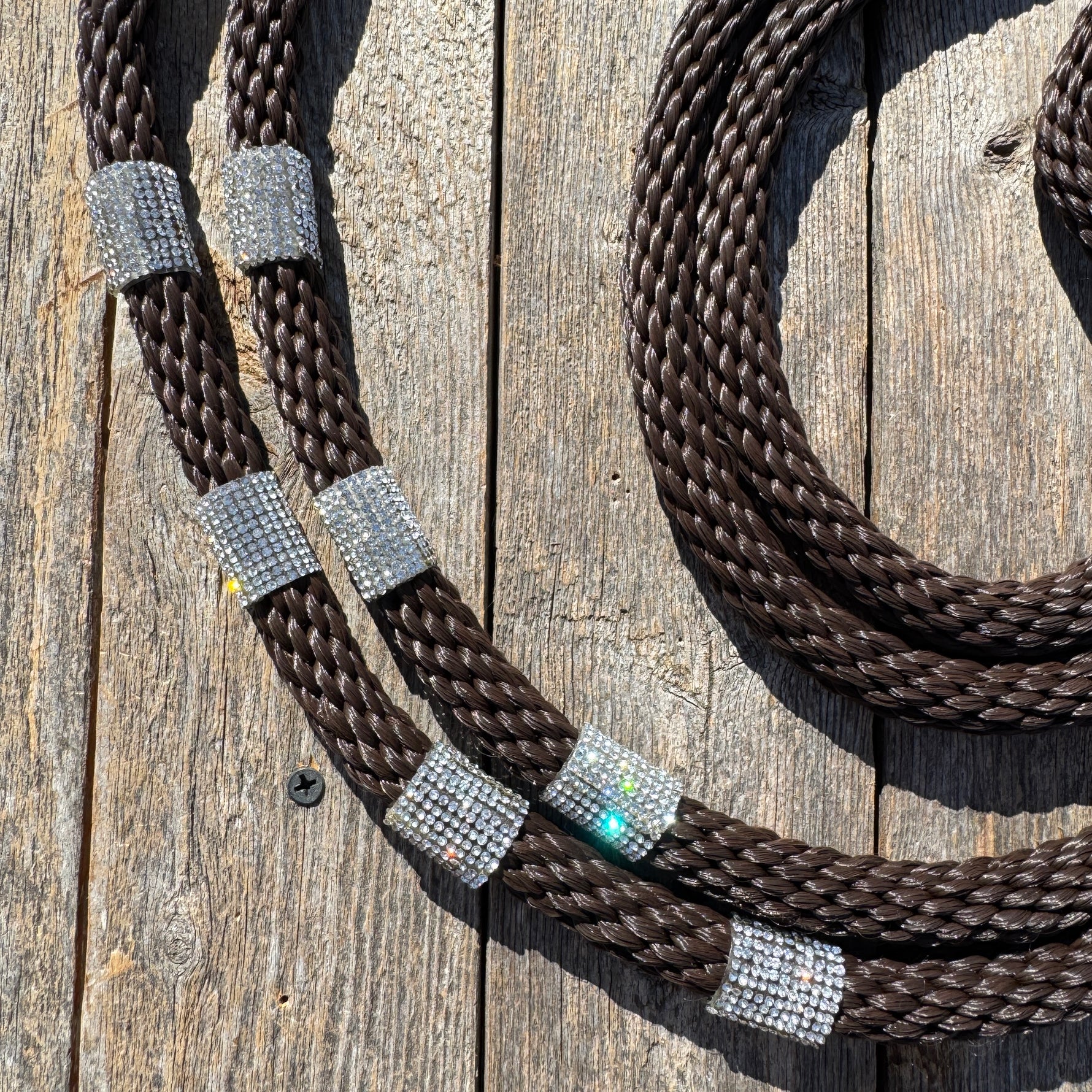 Brown Nylon Barrel Racing Reins with Rhinestones #BNR102