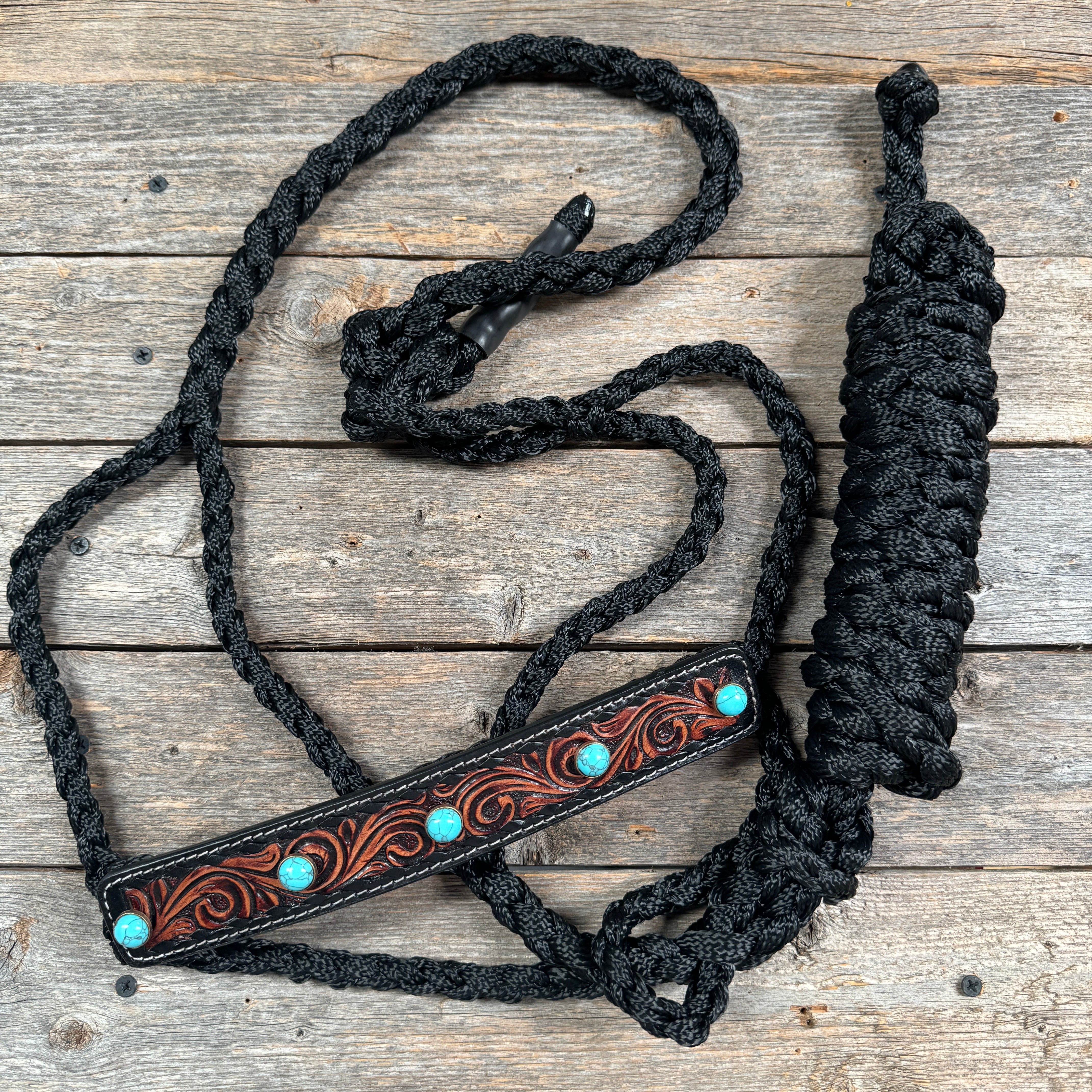 Mule Tape Halter - Leather Noseband and Round Turquoise Cabochon Conchos