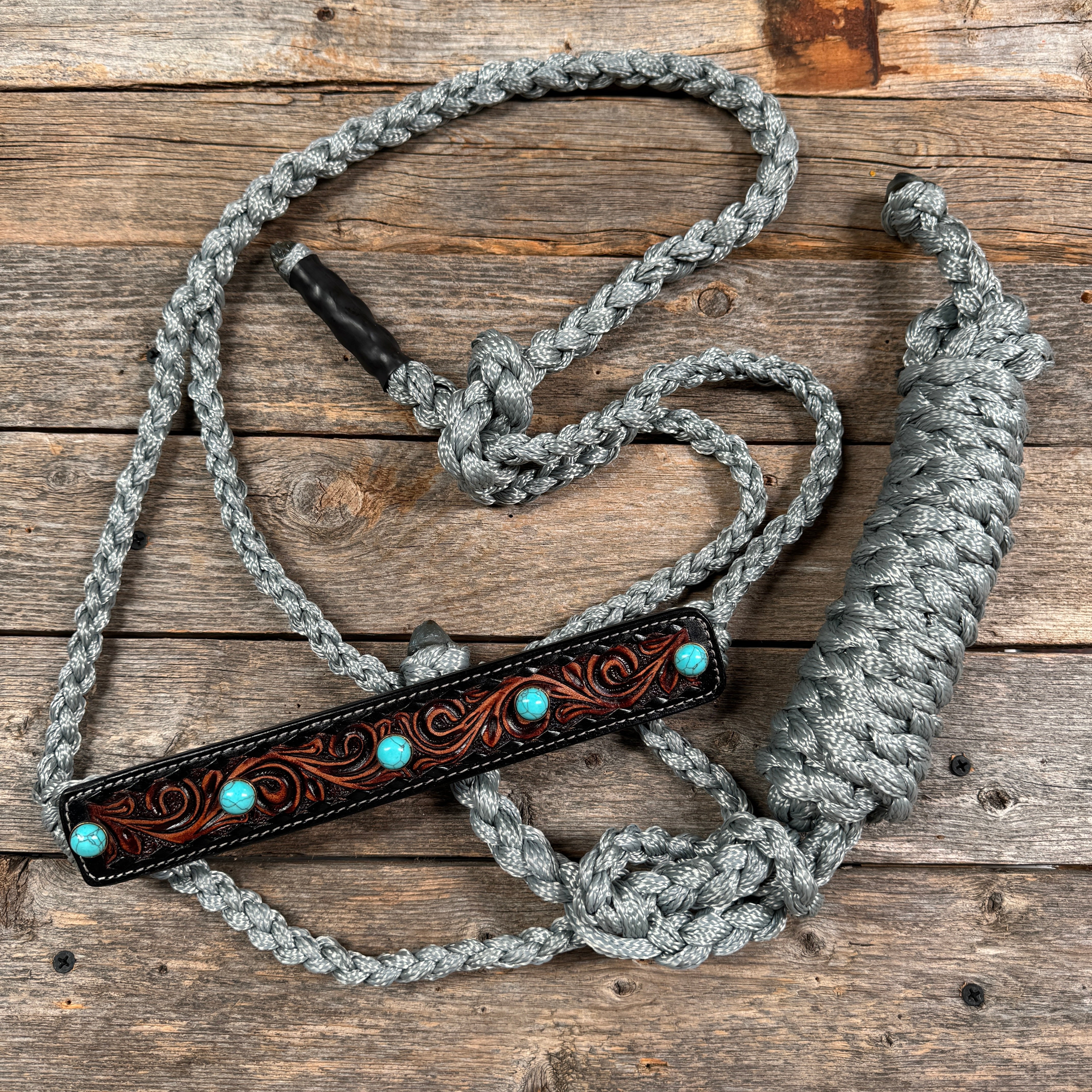 Mule Tape Halter - Leather Noseband and Round Turquoise Cabochon Conchos