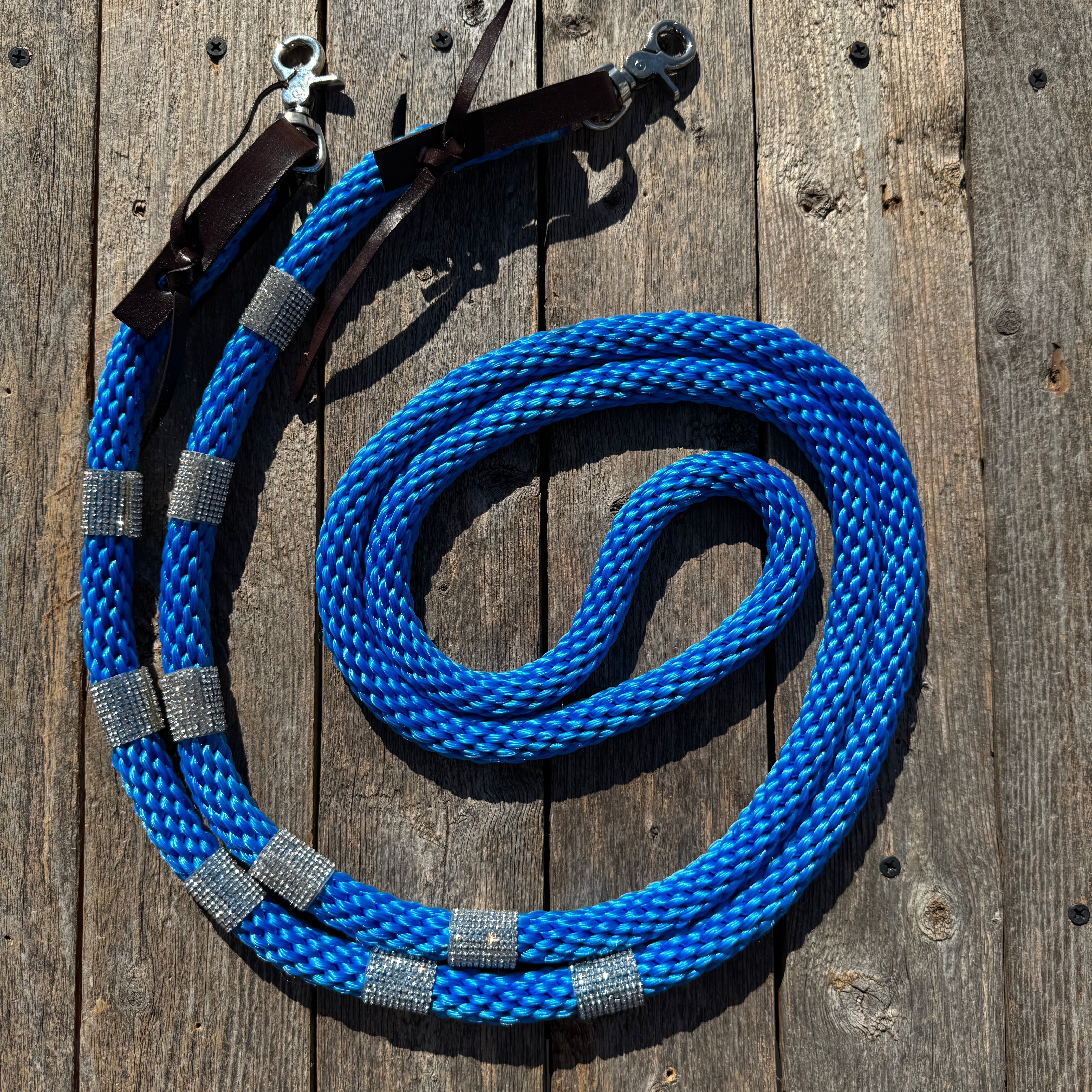 Blue Nylon Barrel Racing Reins with Rhinestones #BNR103