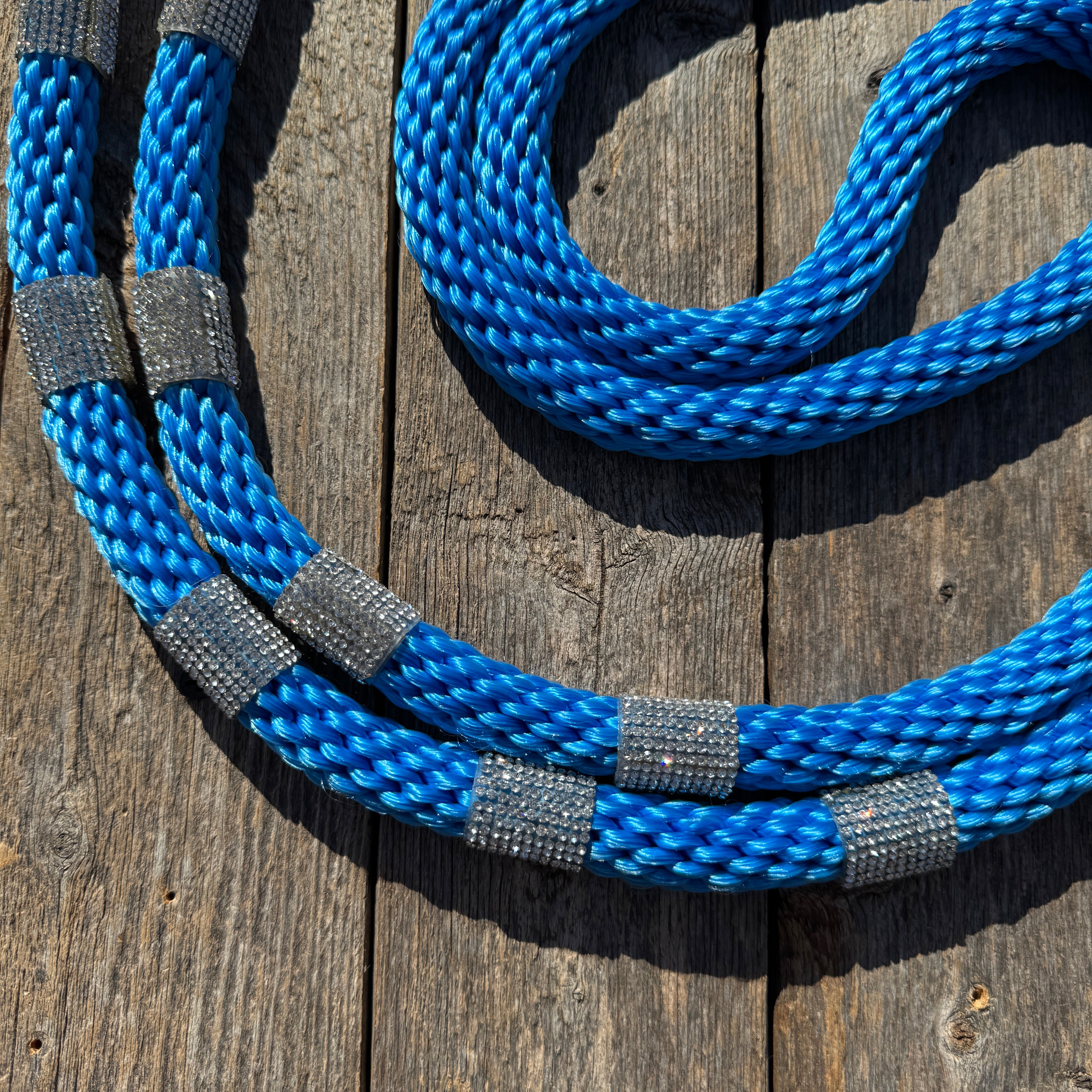 Blue Nylon Barrel Racing Reins with Rhinestones #BNR103