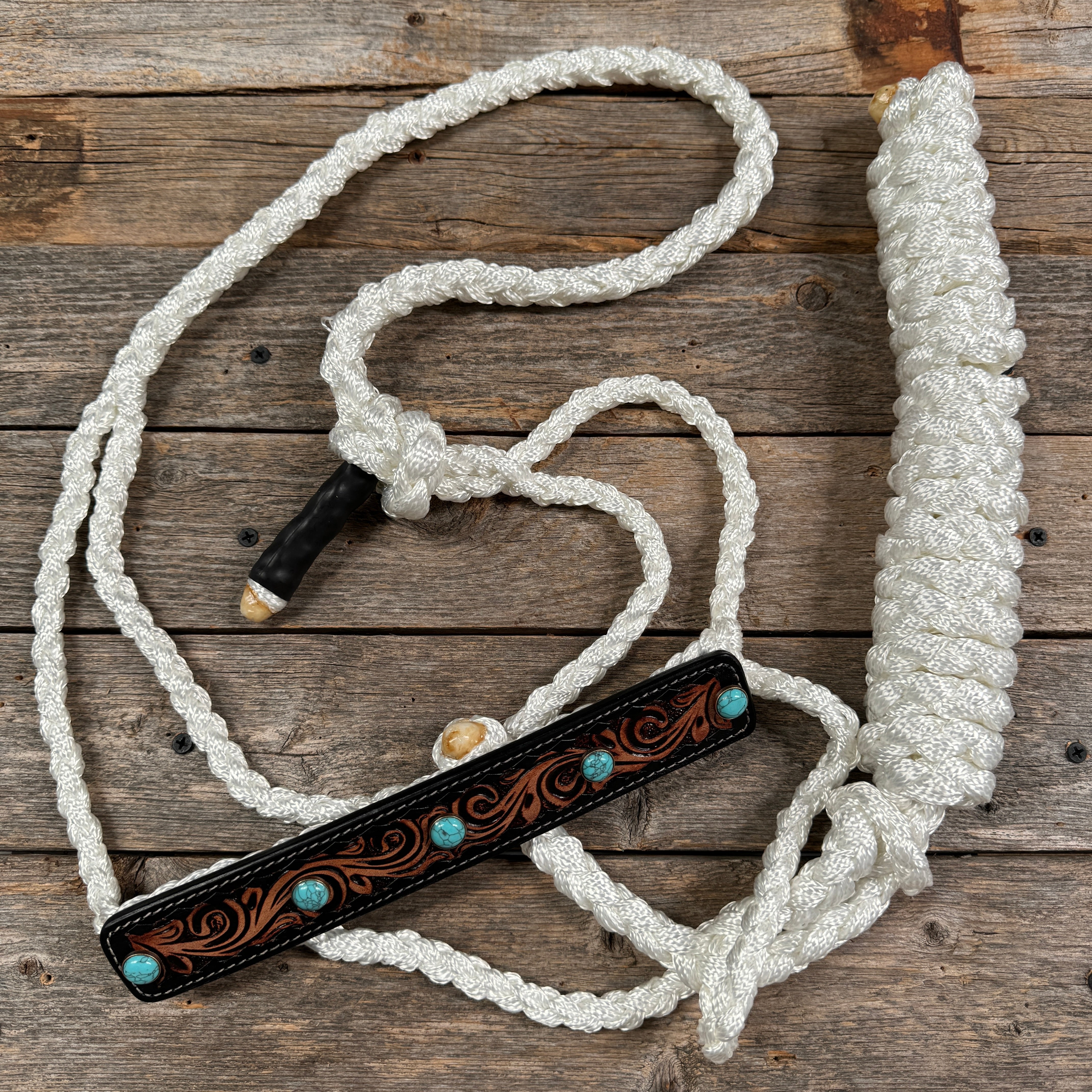 Mule Tape Halter - Leather Noseband and Round Turquoise Cabochon Conchos