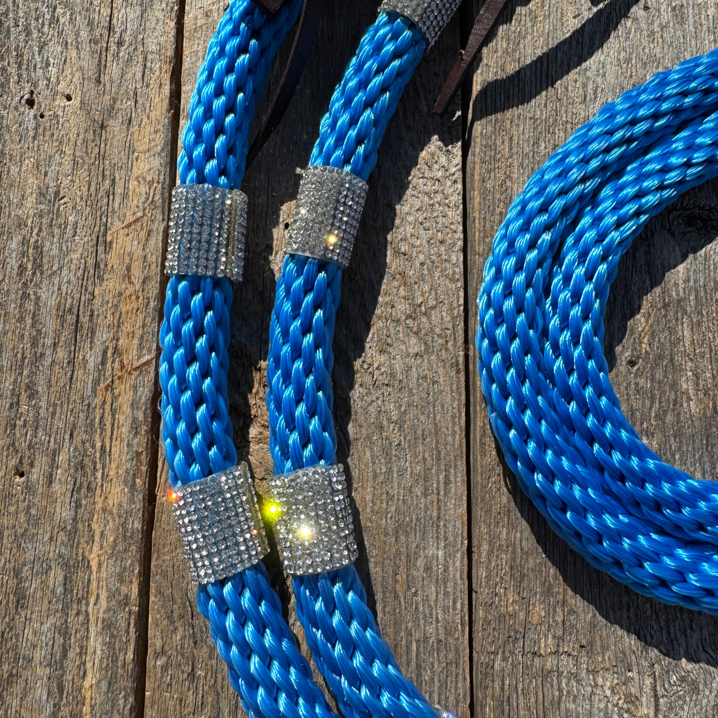 Blue Nylon Barrel Racing Reins with Rhinestones #BNR103