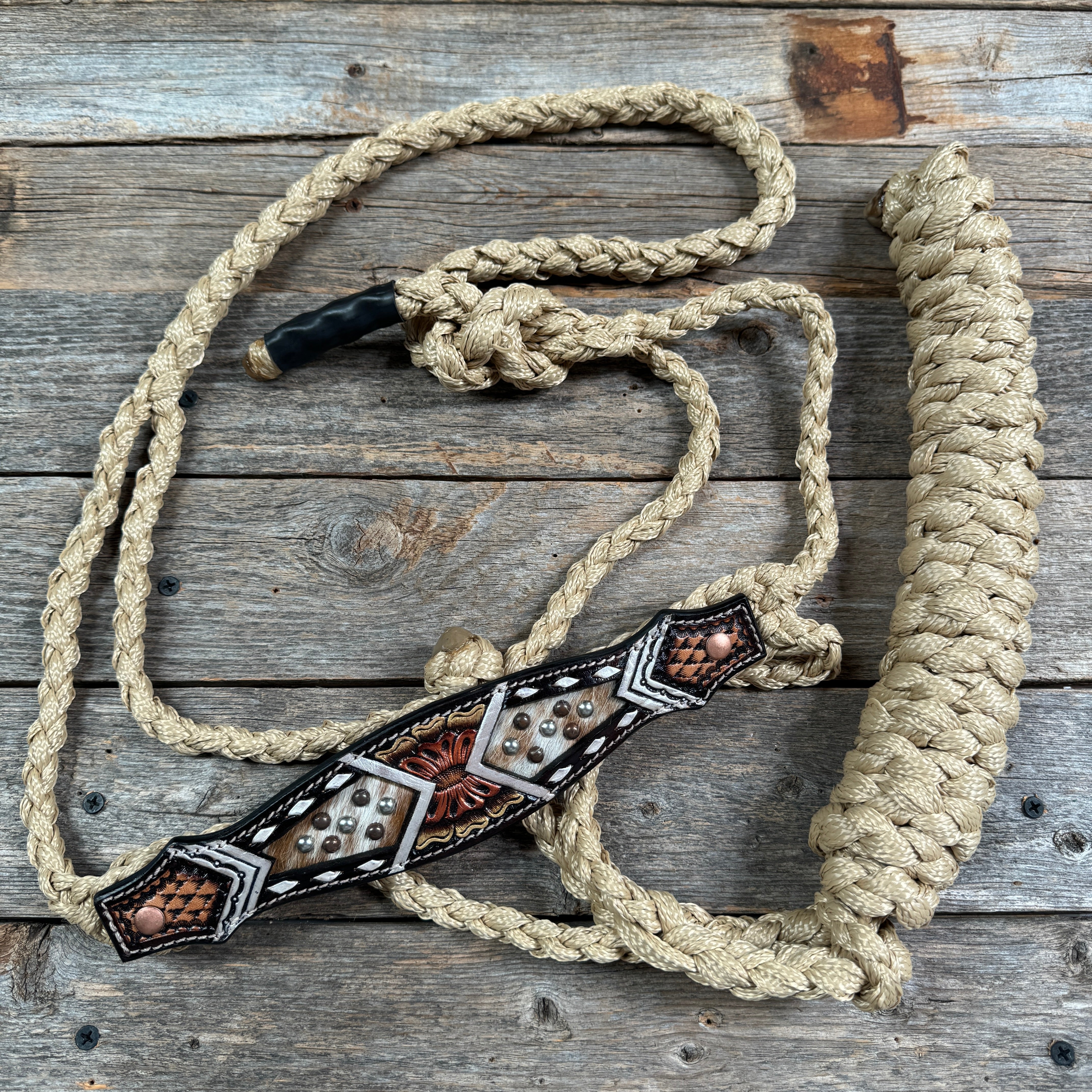 Mule Tape Halter - Leather Buckstitch Noseband - Copper Accents