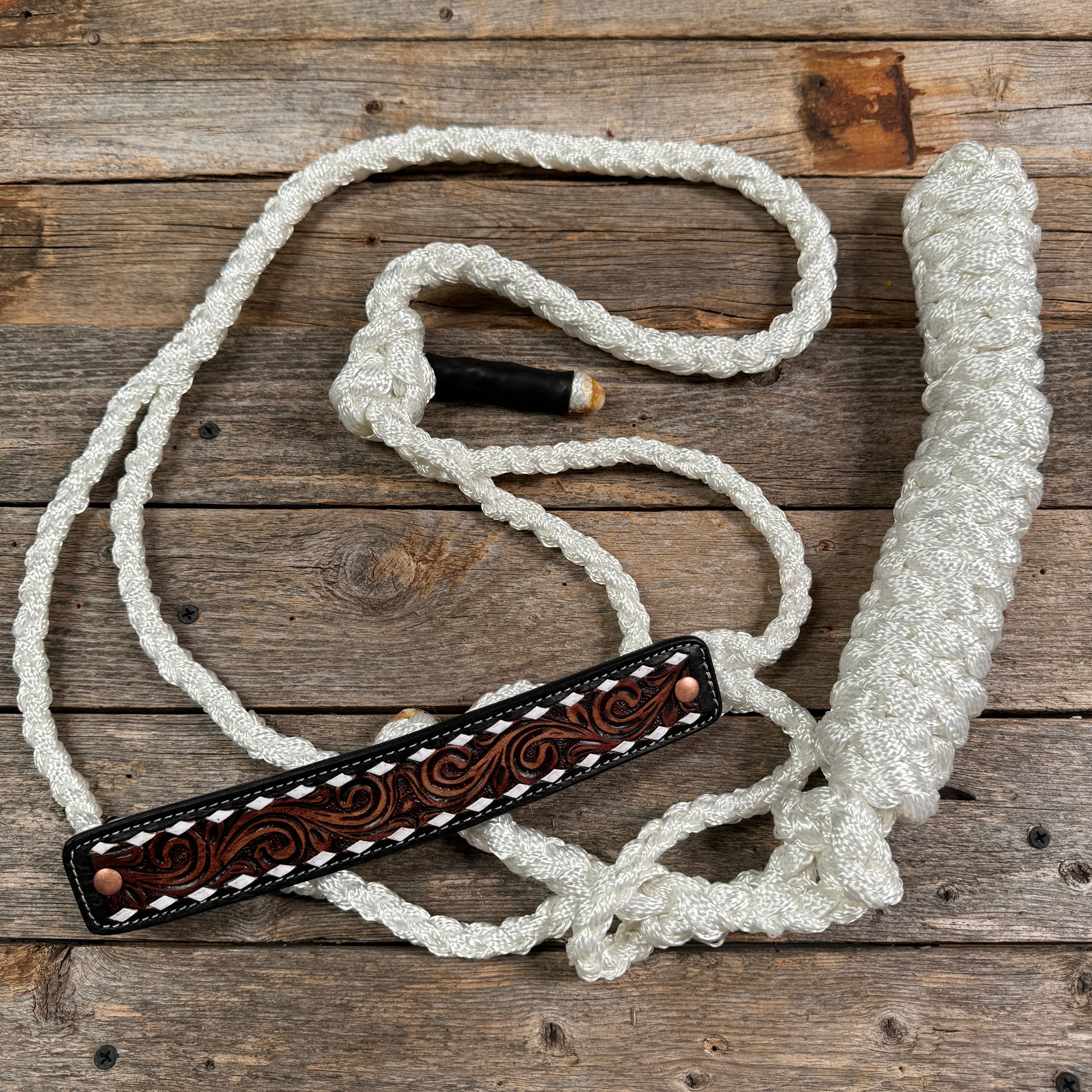 Mule Tape Halter - Leather Buckstitch Noseband - Copper Accents