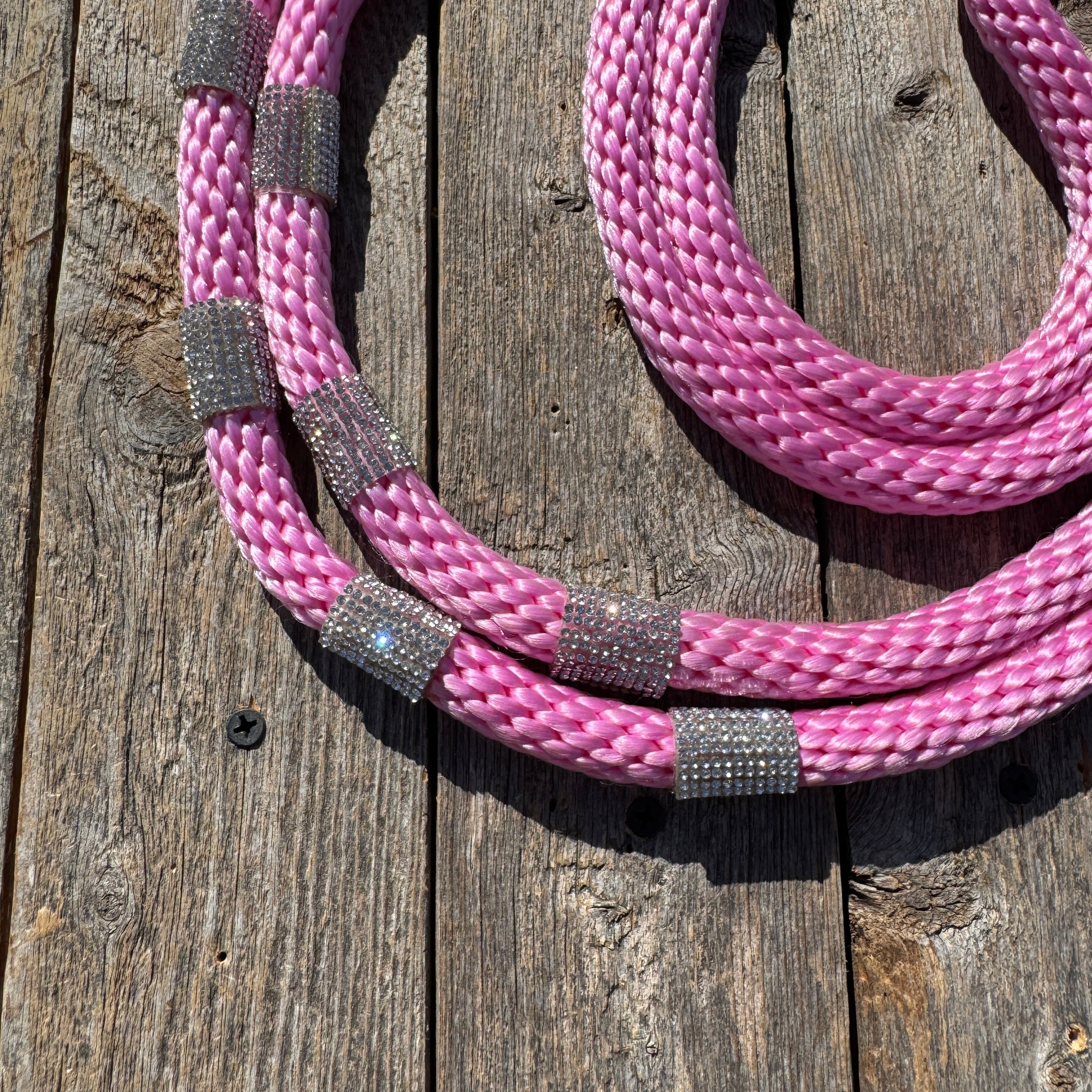 Pink Nylon Barrel Racing Reins with Rhinestones #BNR104