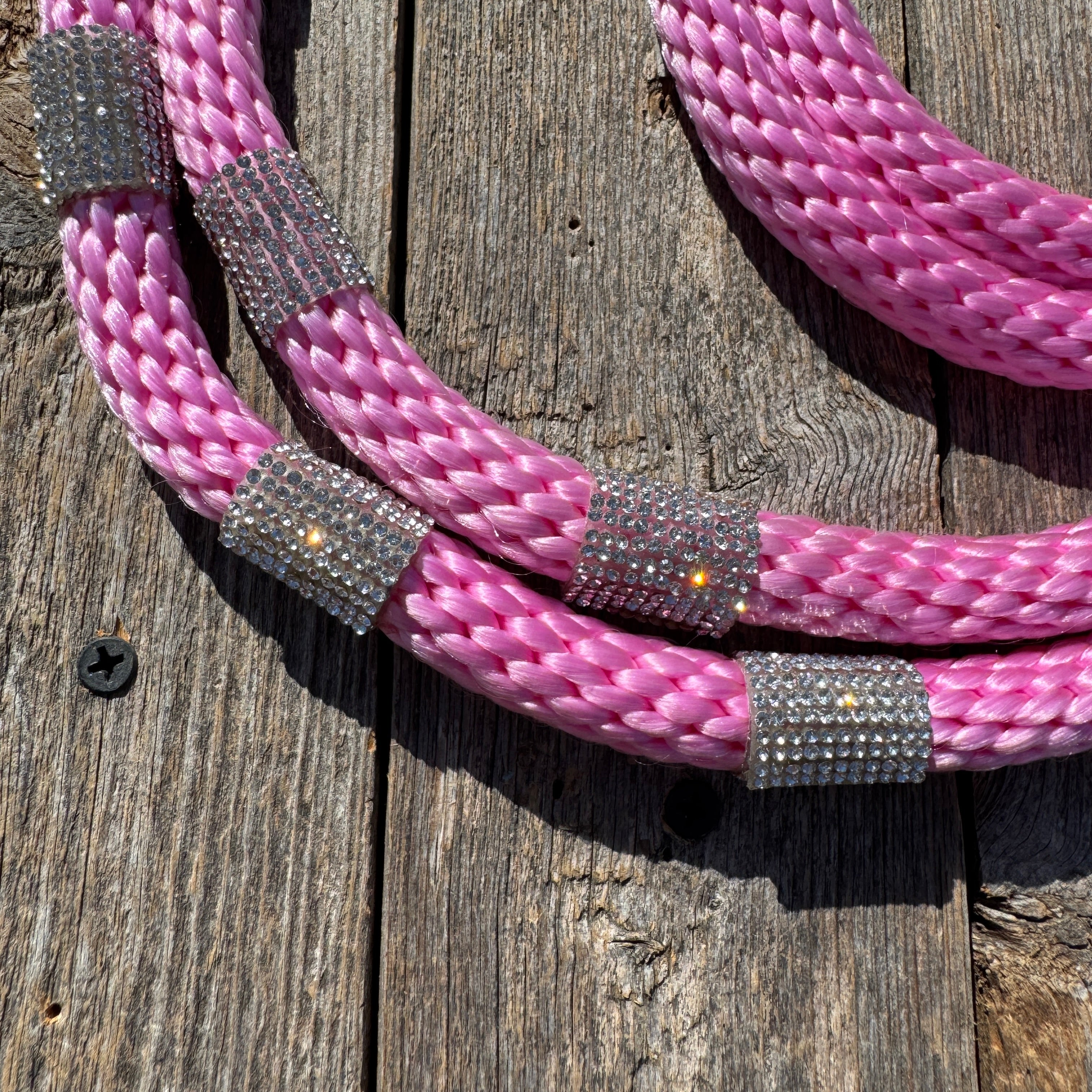 Pink Nylon Barrel Racing Reins with Rhinestones #BNR104