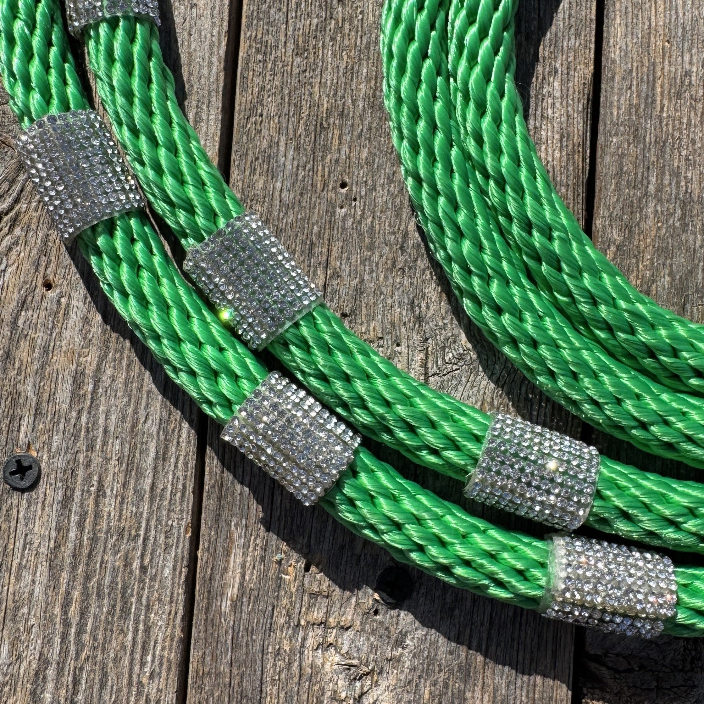 Green Nylon Barrel Racing Reins with Rhinestones #BNR106