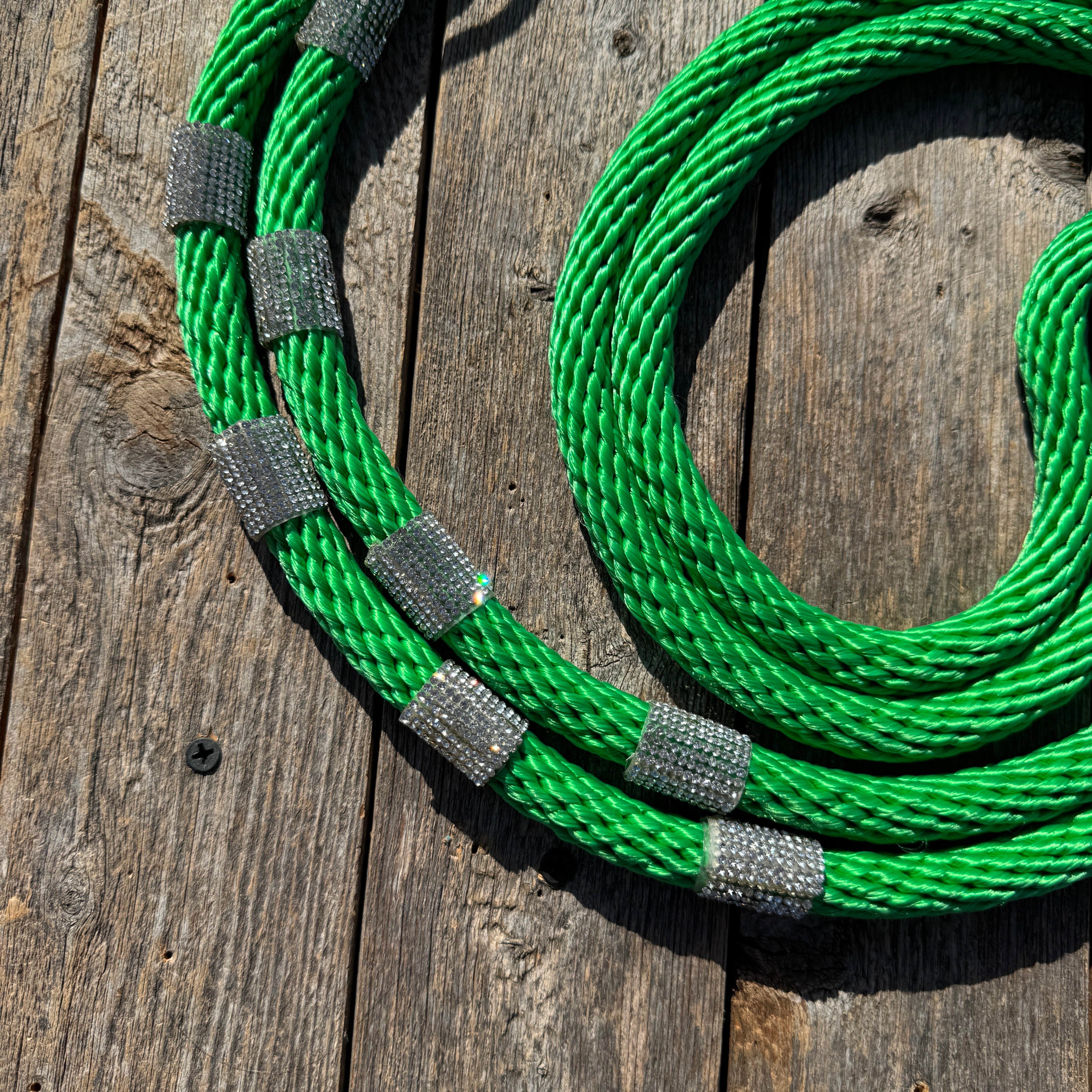 Green Nylon Barrel Racing Reins with Rhinestones #BNR106