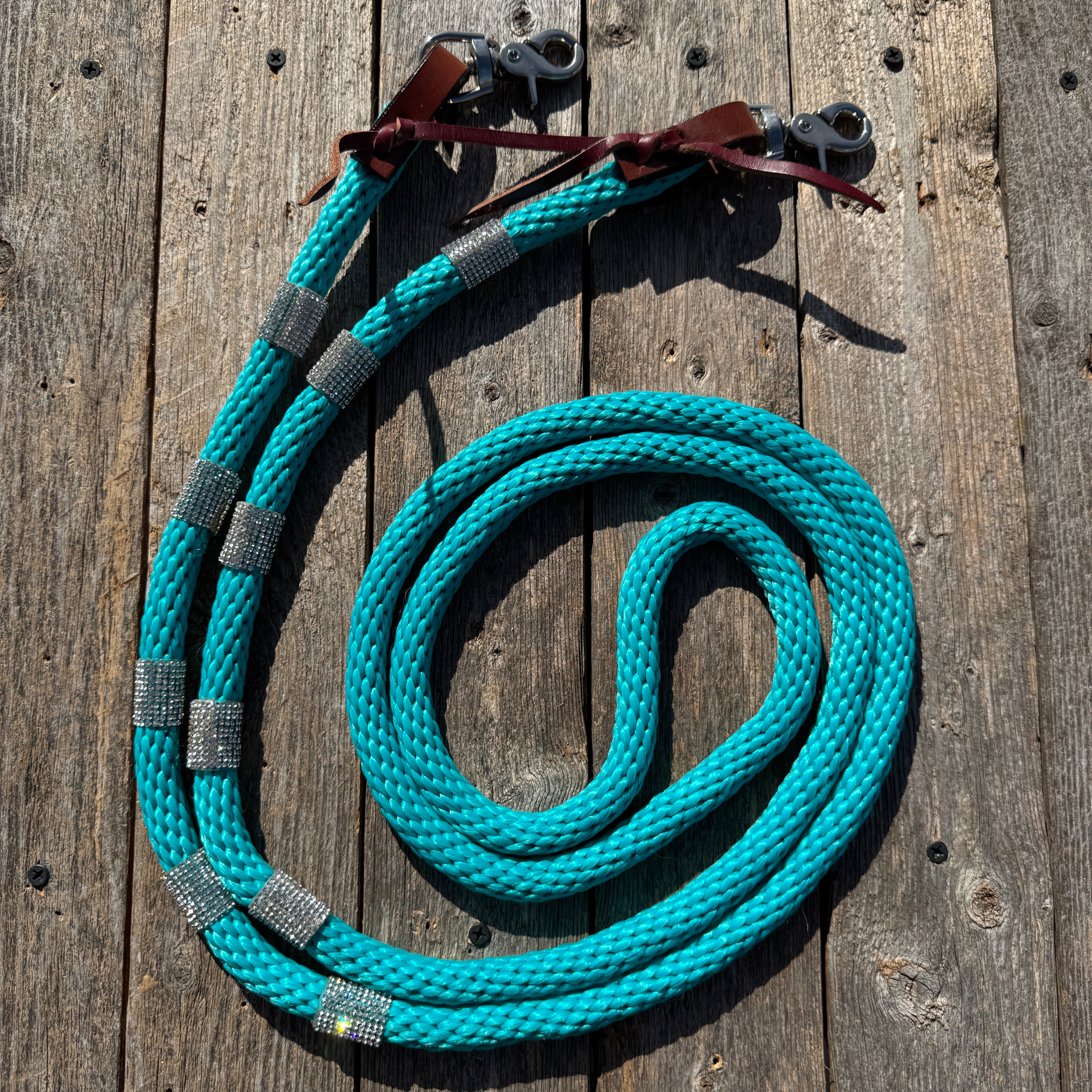 Teal Nylon Barrel Racing Reins with Rhinestones #BNR109