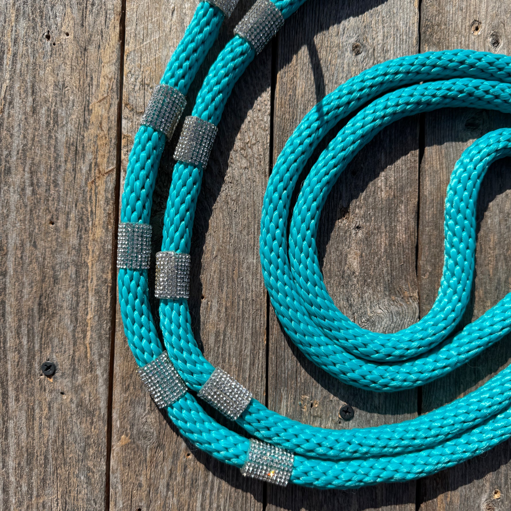 Teal Nylon Barrel Racing Reins with Rhinestones #BNR109