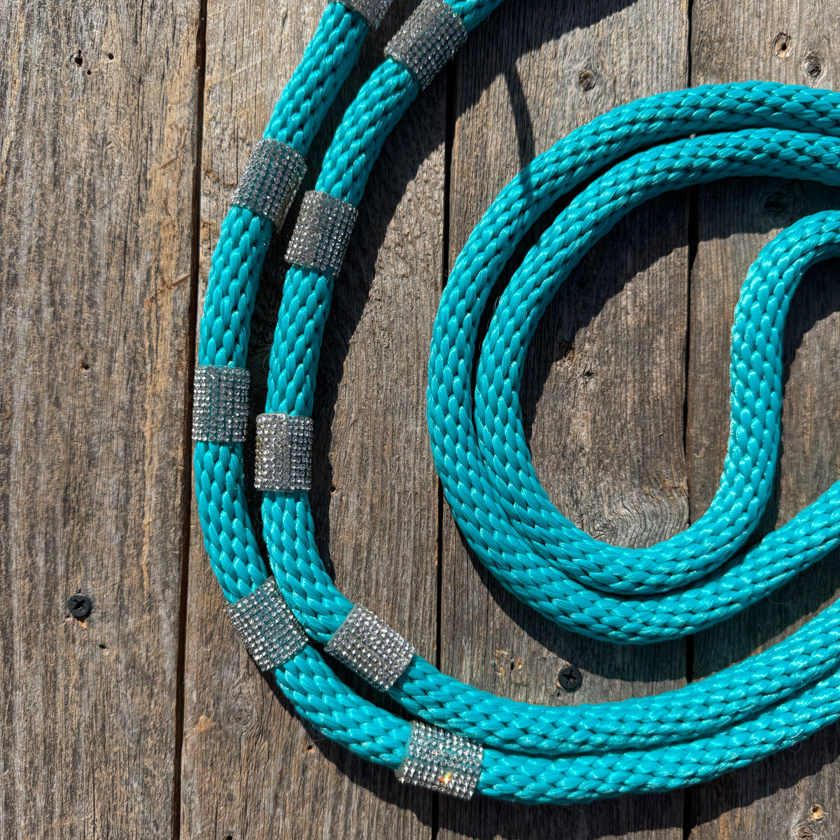 Teal Nylon Barrel Racing Reins with Rhinestones #BNR109