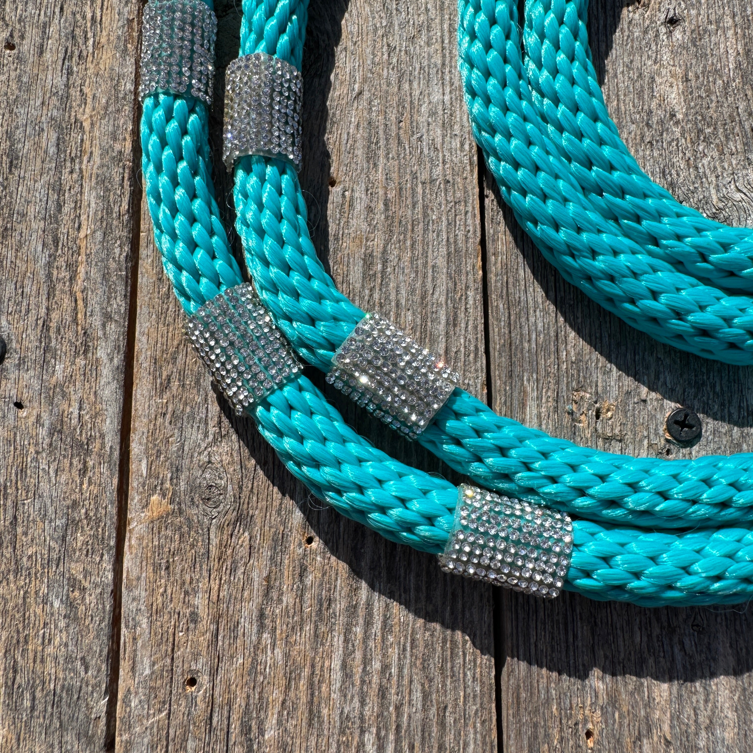 Teal Nylon Barrel Racing Reins with Rhinestones #BNR109