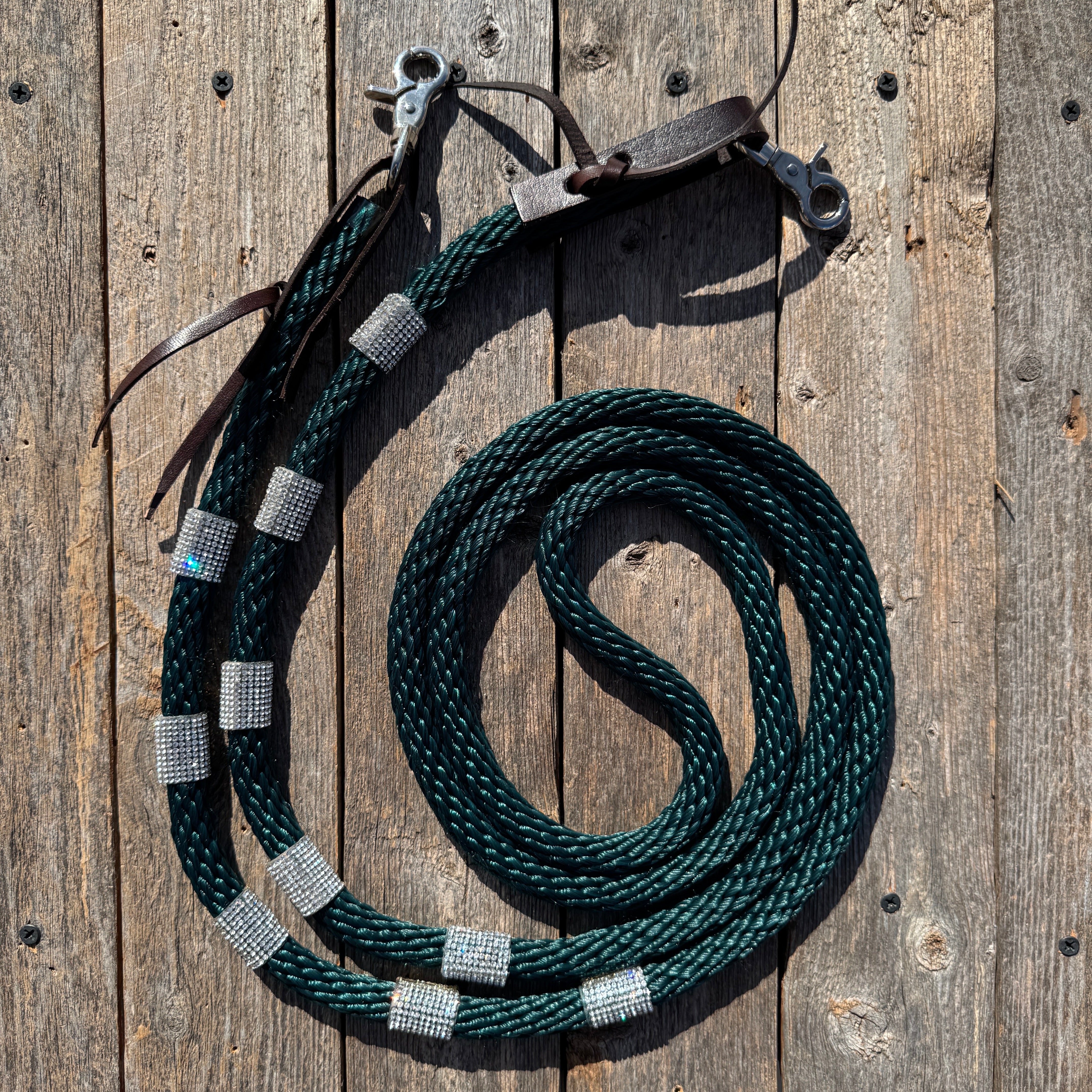 Emerald Nylon Barrel Racing Reins with Rhinestones #BNR108