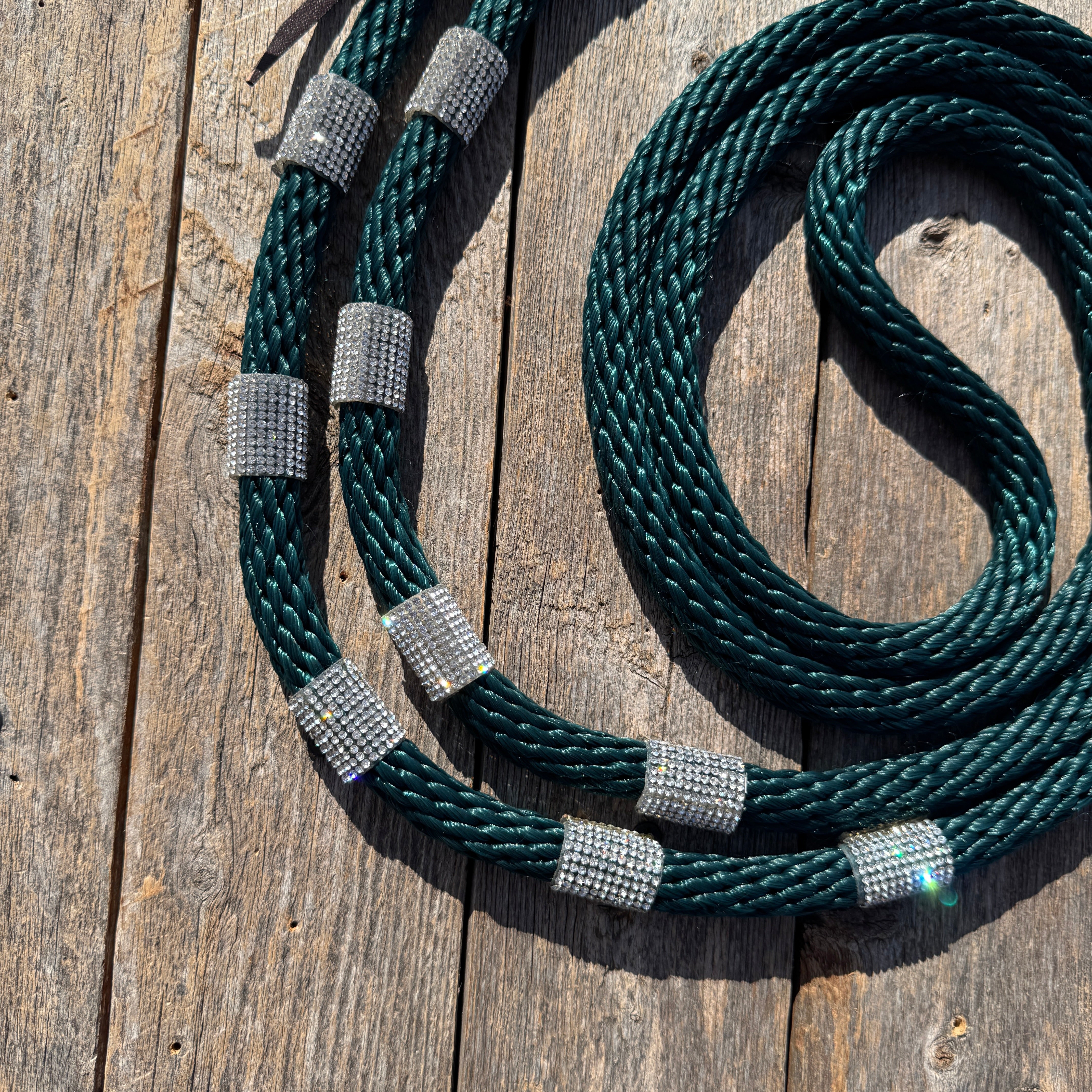 Emerald Nylon Barrel Racing Reins with Rhinestones #BNR108