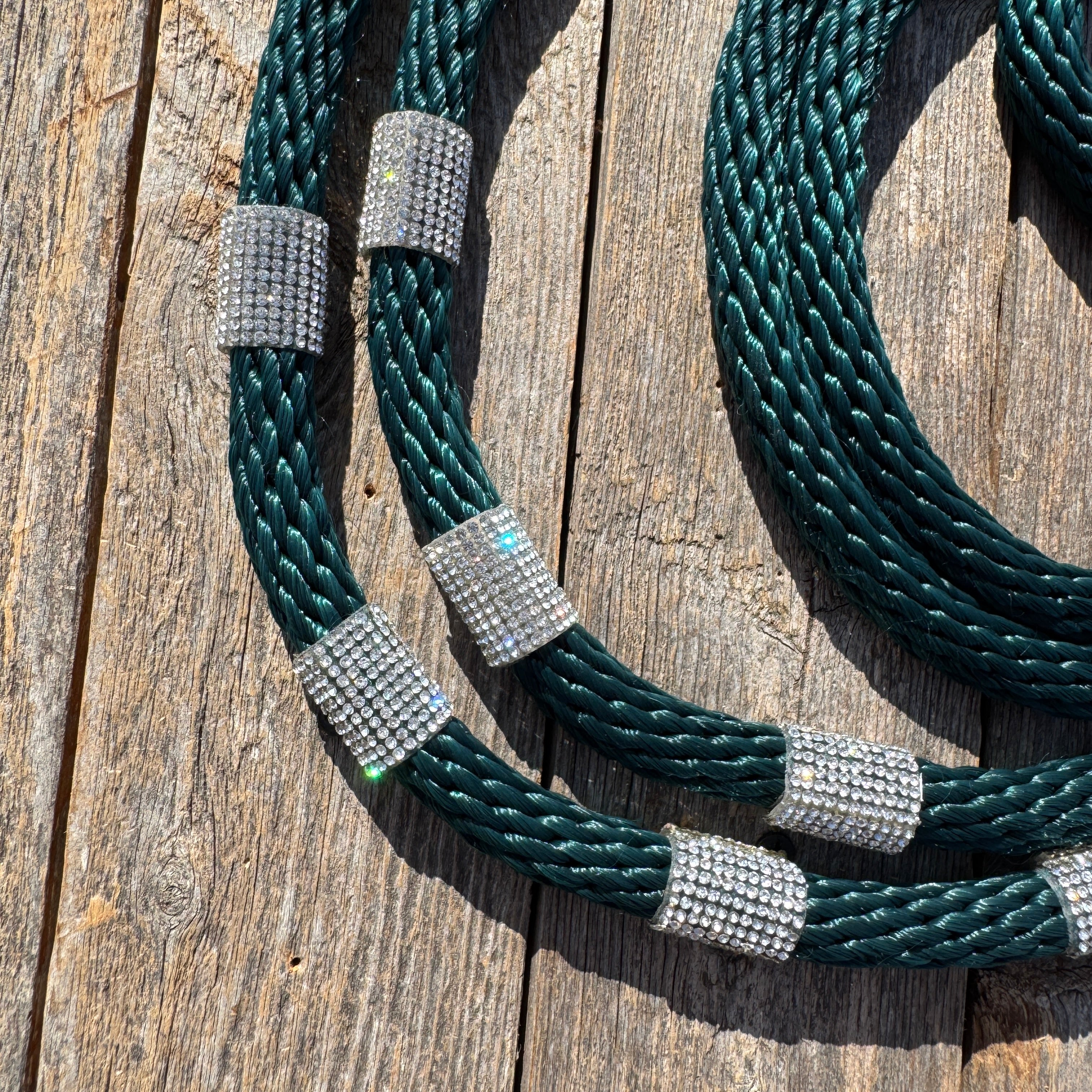 Emerald Nylon Barrel Racing Reins with Rhinestones #BNR108