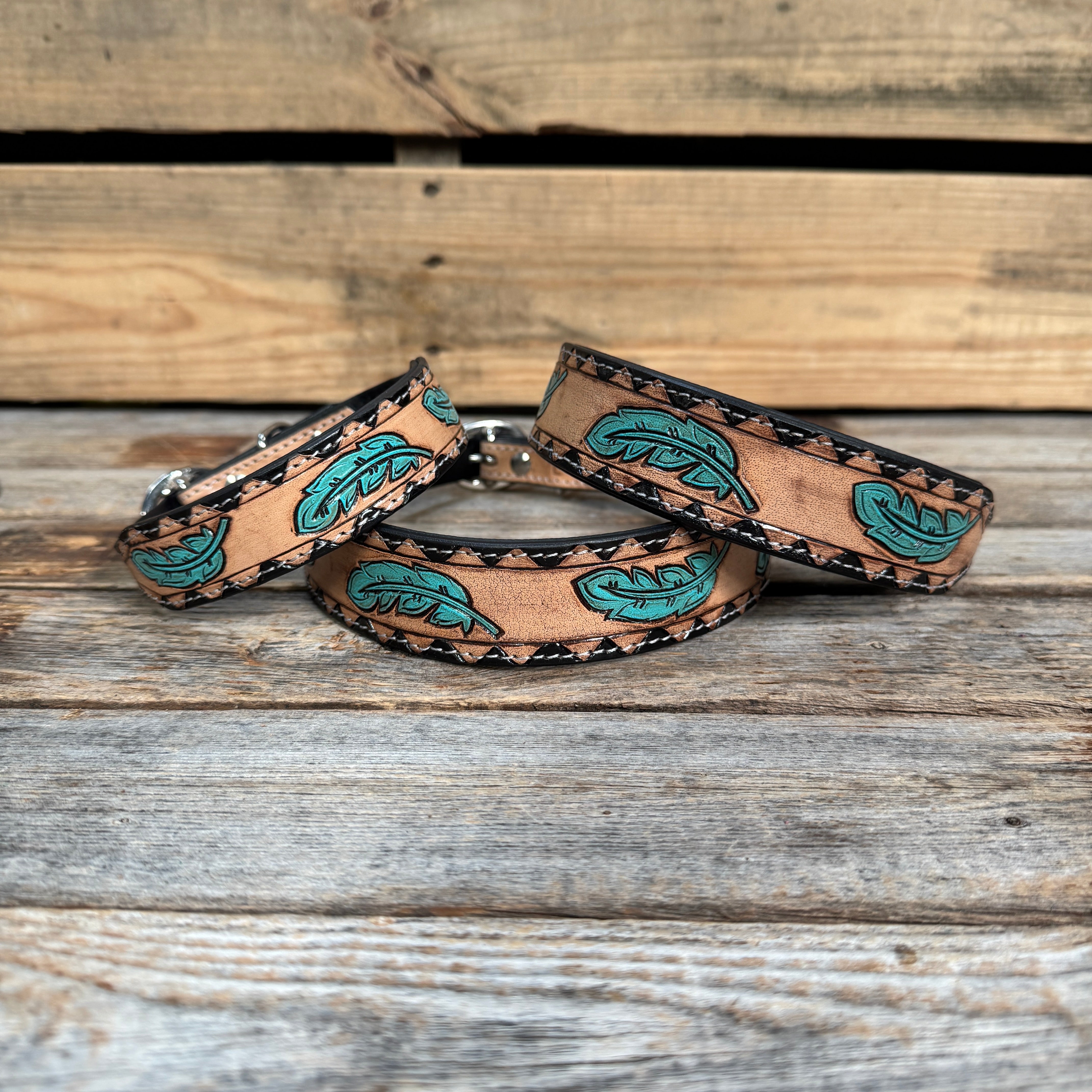 Turquoise Feather Padded Dog Collar #FKDC4